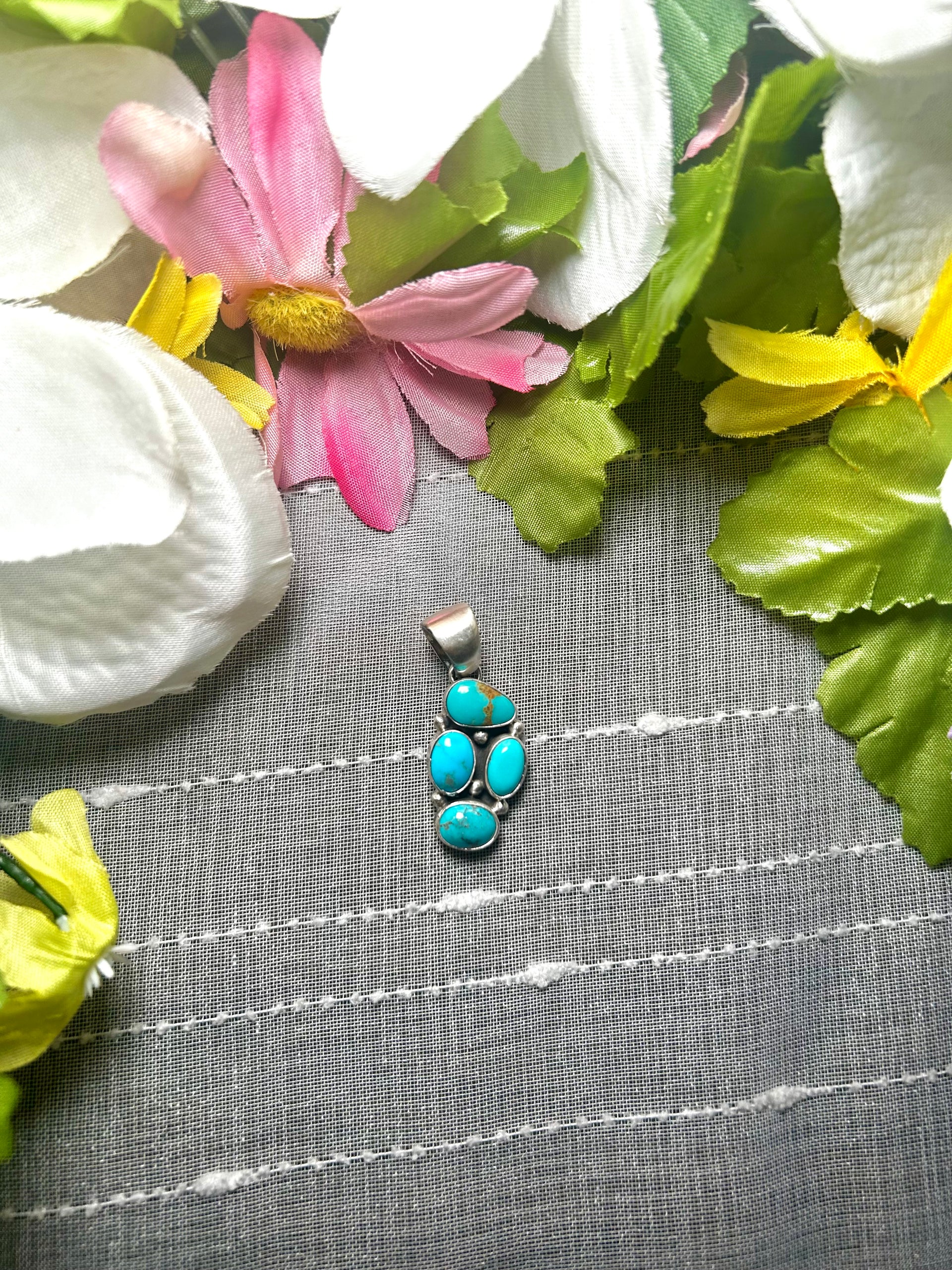 Navajo Made Kingman Turquoise  & Sterling Silver Pendant