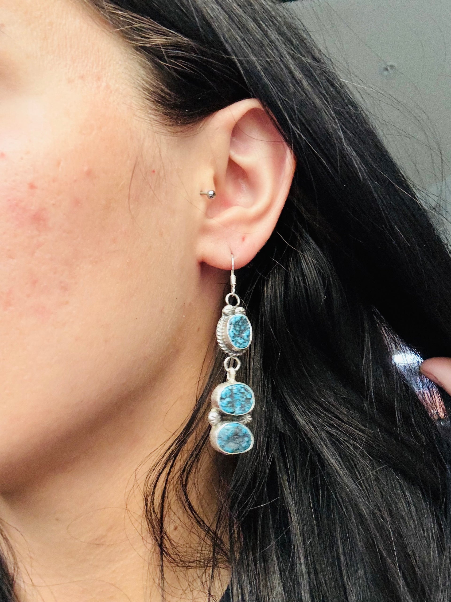 Donovan Nez Kingman Turquoise & Sterling Silver Dangle Earrings