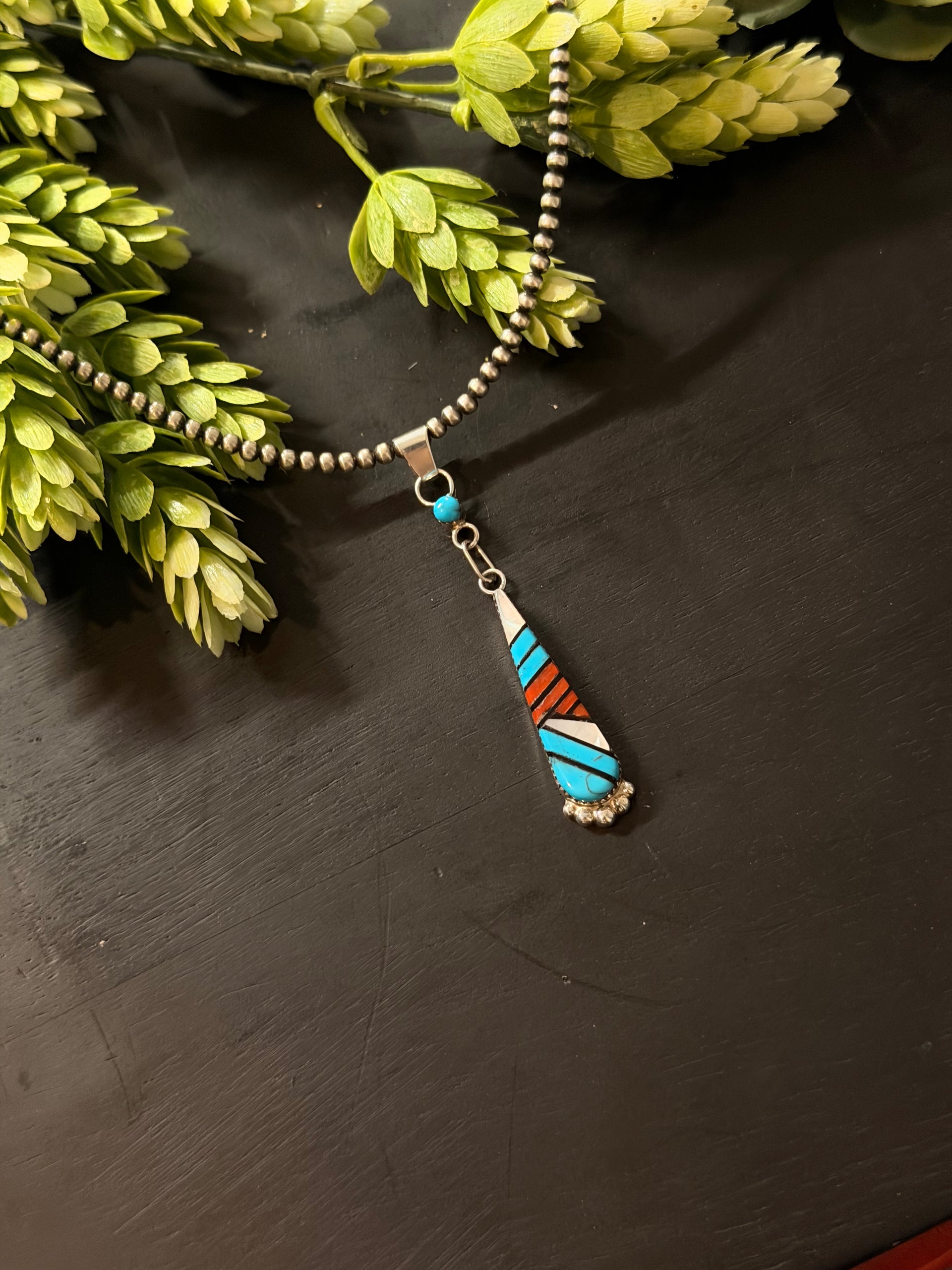 Zuni Made Multi Stone & Sterling Silver Inlay Pendant