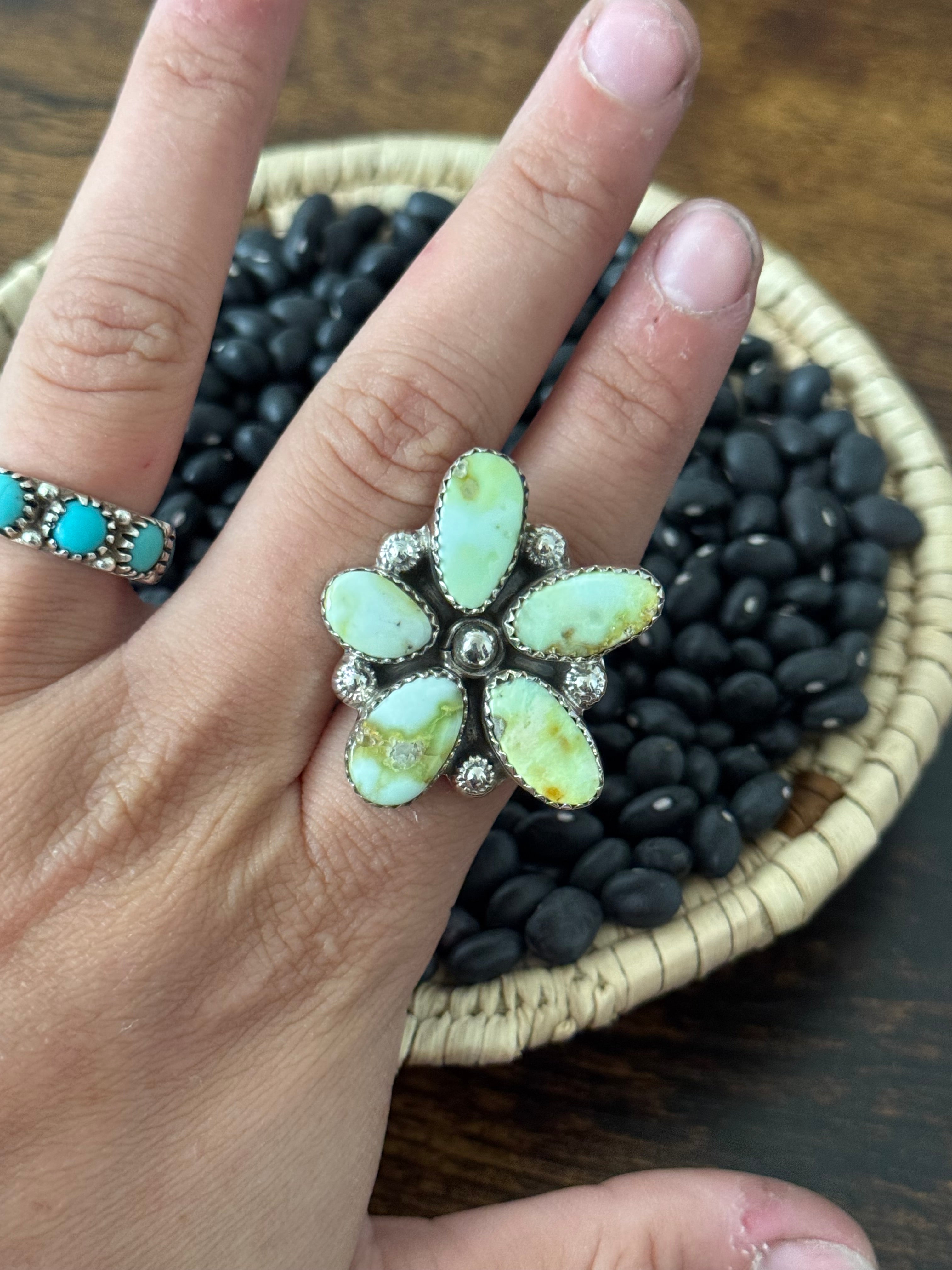 Southwest Handmade Palomino Variscite & Sterling Silver Adjustable Cluster Ring