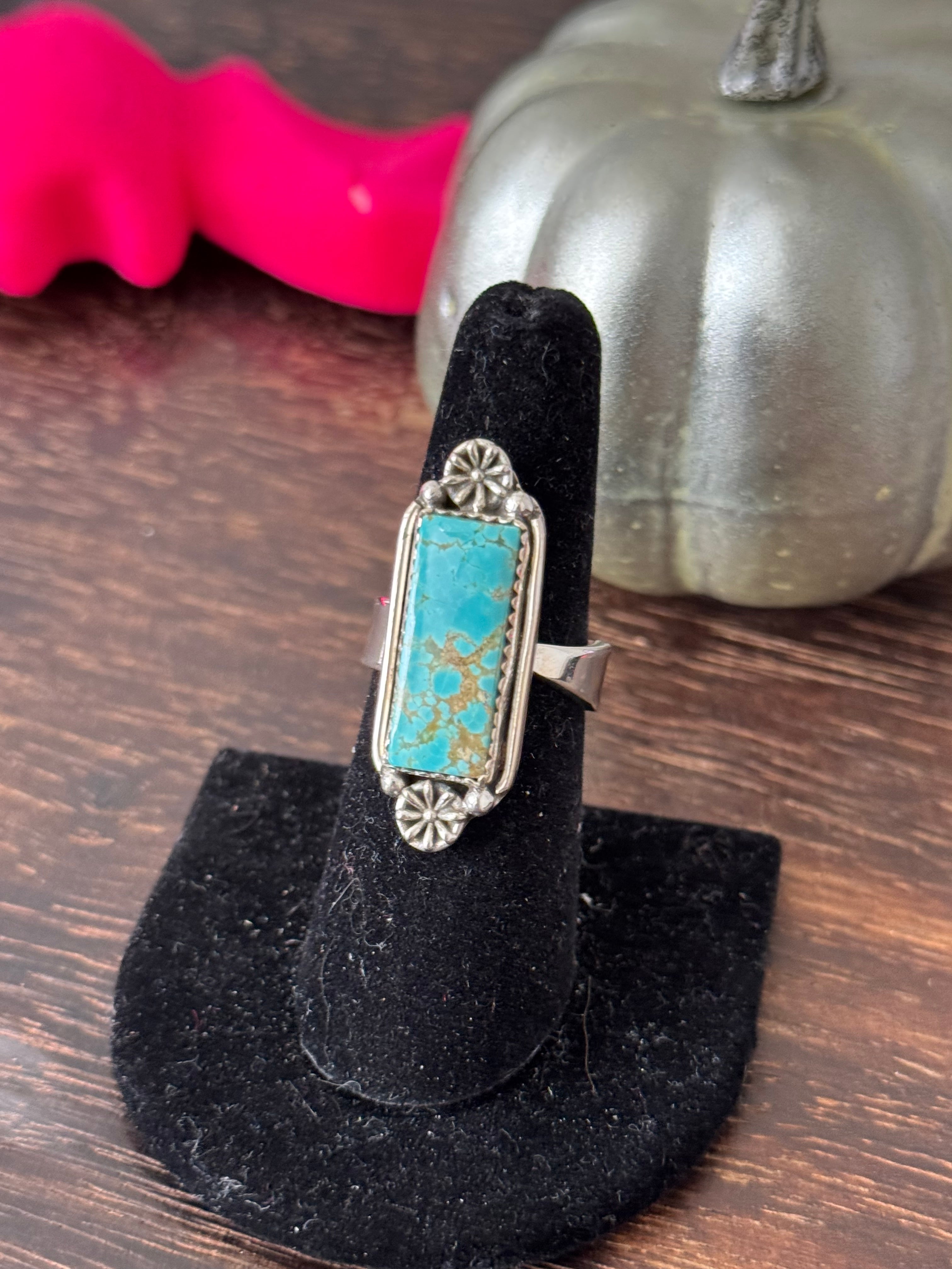 Southwest Handmade Number 8 Turquoise & Sterling Silver Adjustable Ring