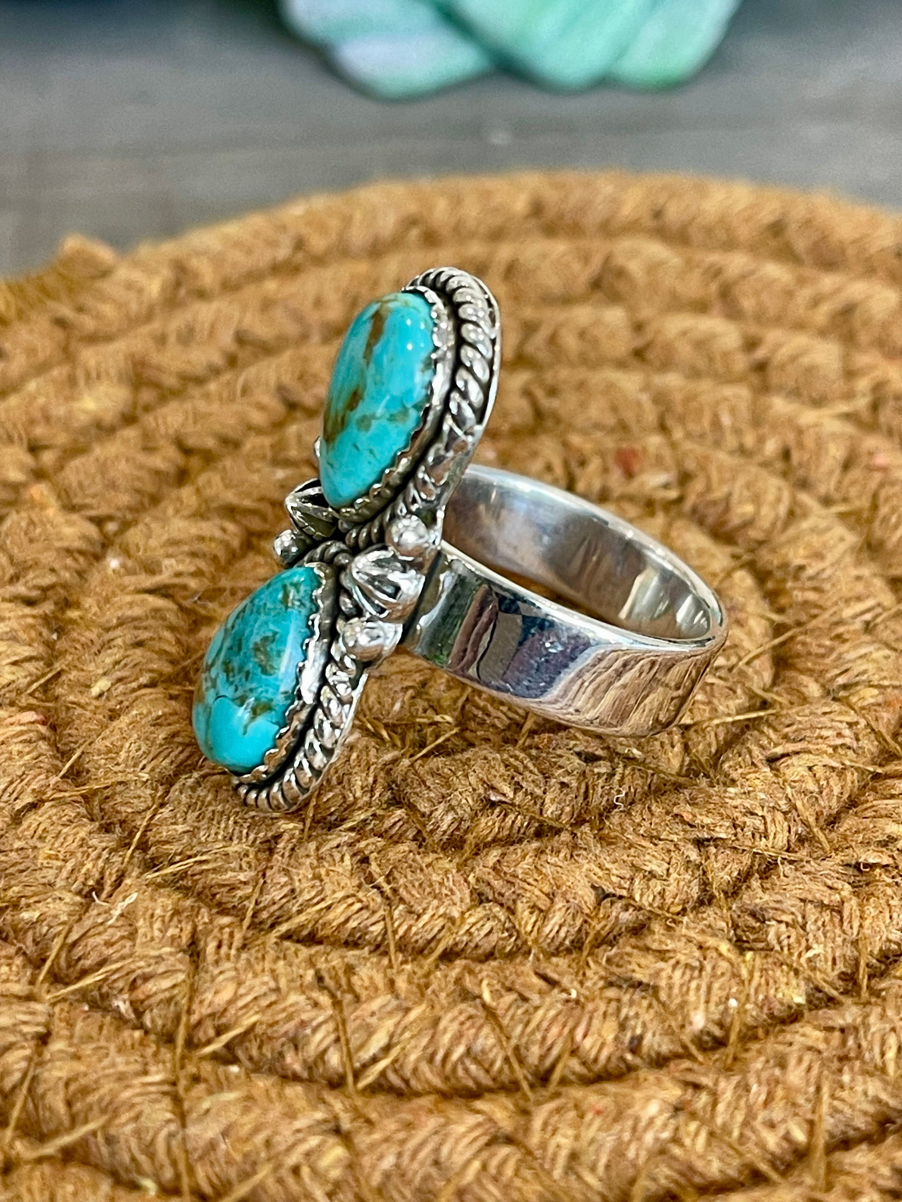 Southwest Handmade Kingman Turquoise & Sterling Silver Adjustable Ring