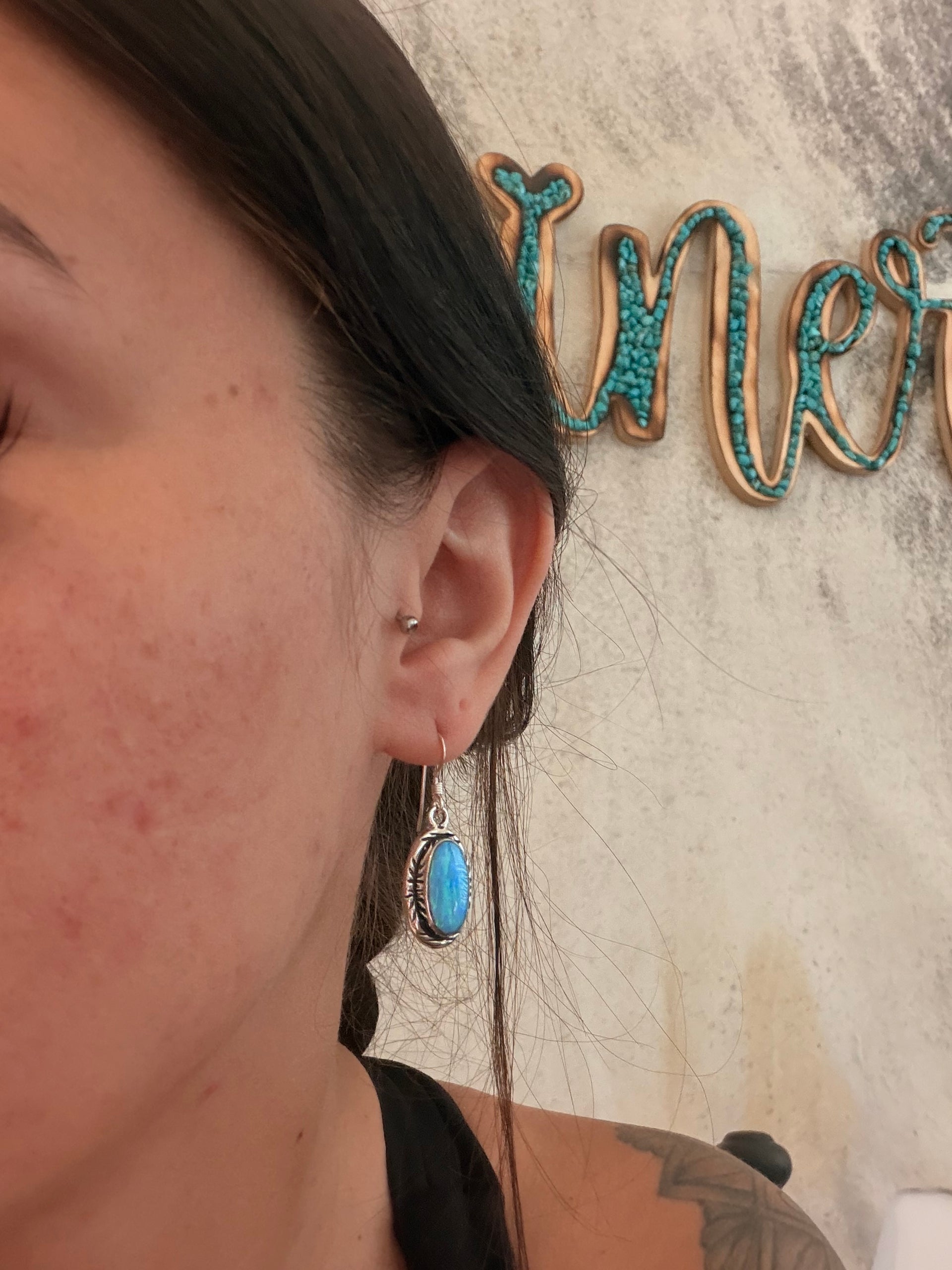 Navajo Made Opal (Man Made) & Sterling Silver Dangle Earrings