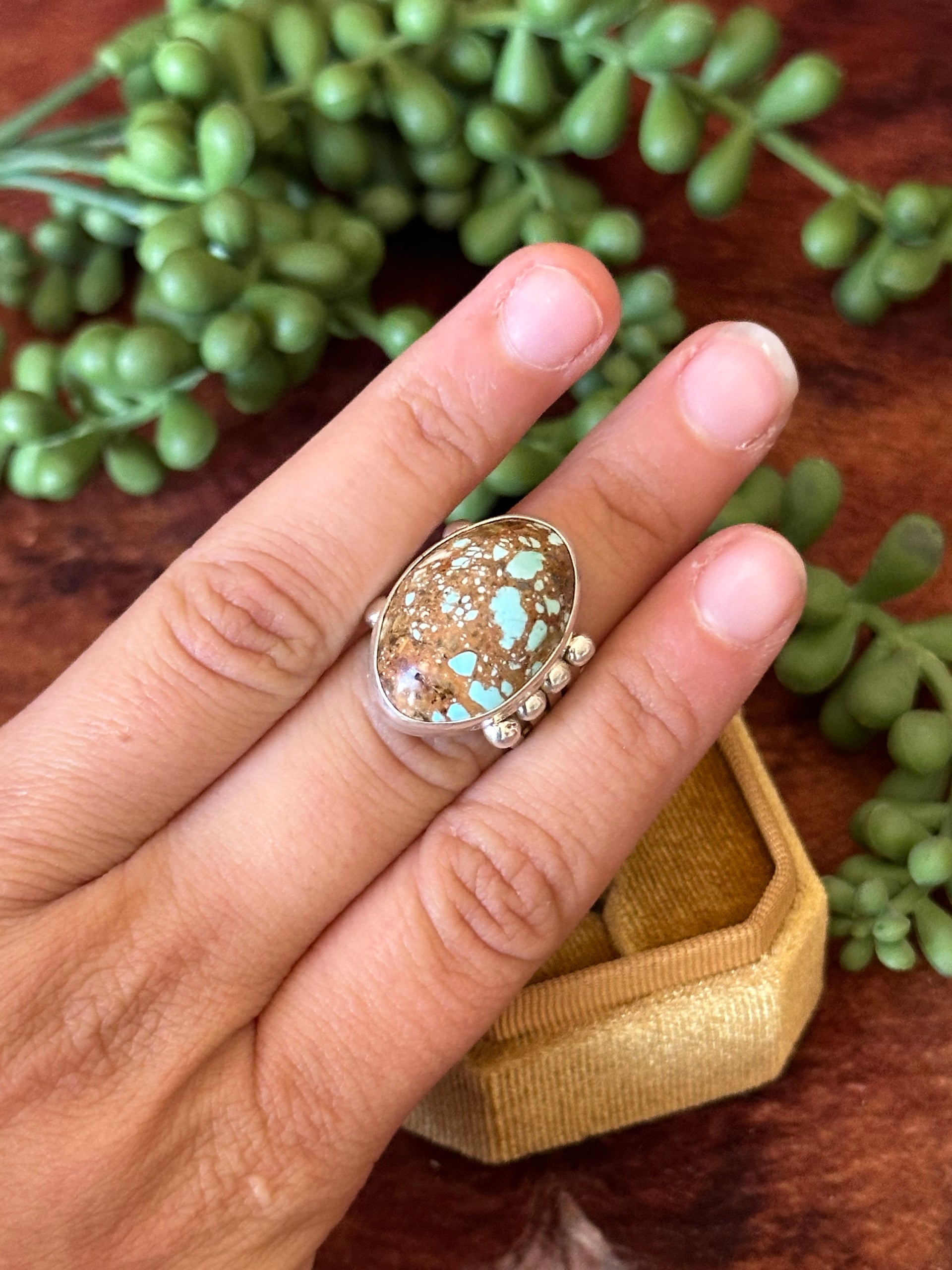 Navajo Made Kingman Turquoise & Sterling Silver Ring Size 5.75