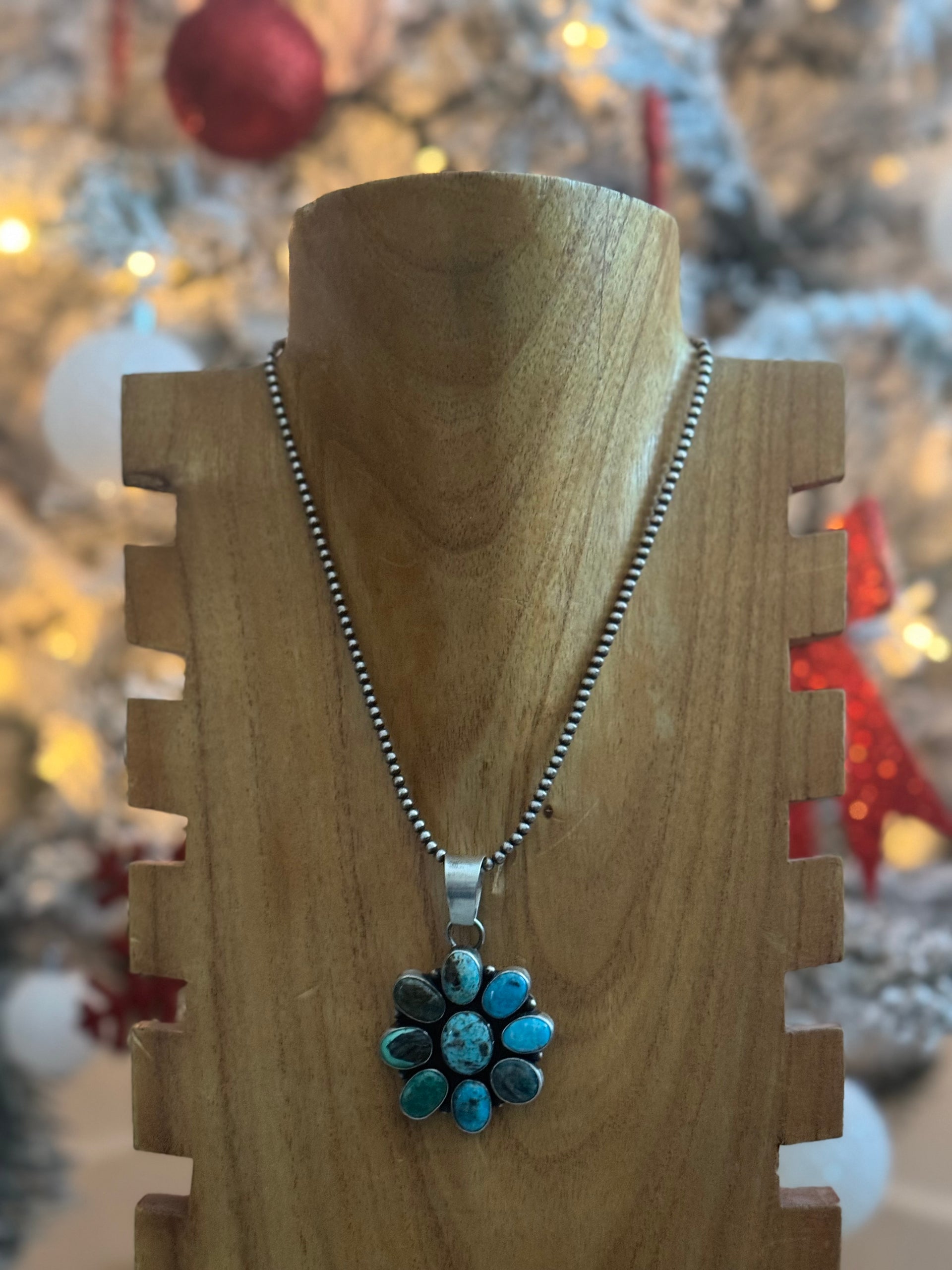 Blaine Yellowhorse Mixed Turquoise & Sterling Silver Cluster Pendant