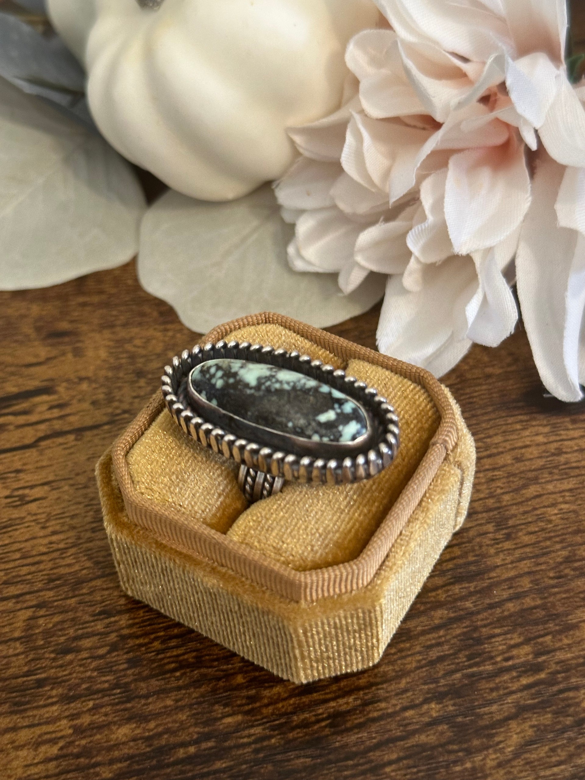 Navajo Made New Lander Varicsite & Sterling Silver Ring Size 7.25