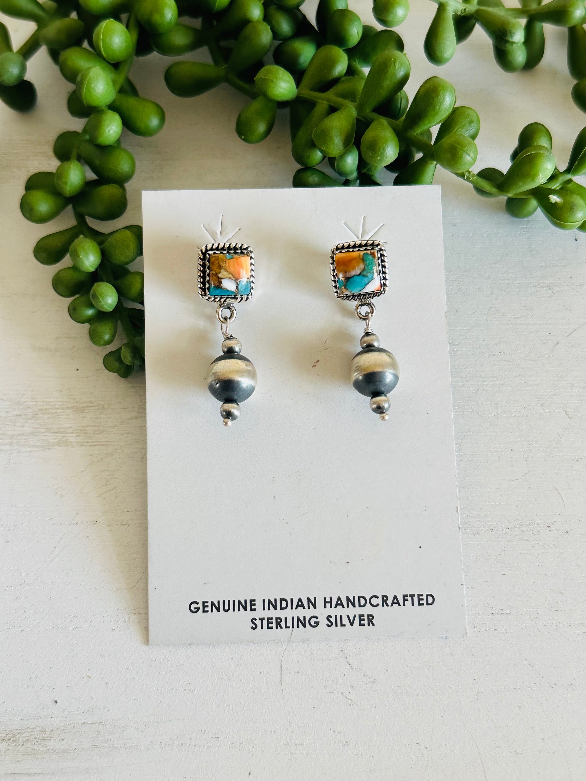 Southwest Handmade Mohave Turquoise & Sterling Silver Post Dangle Earrings