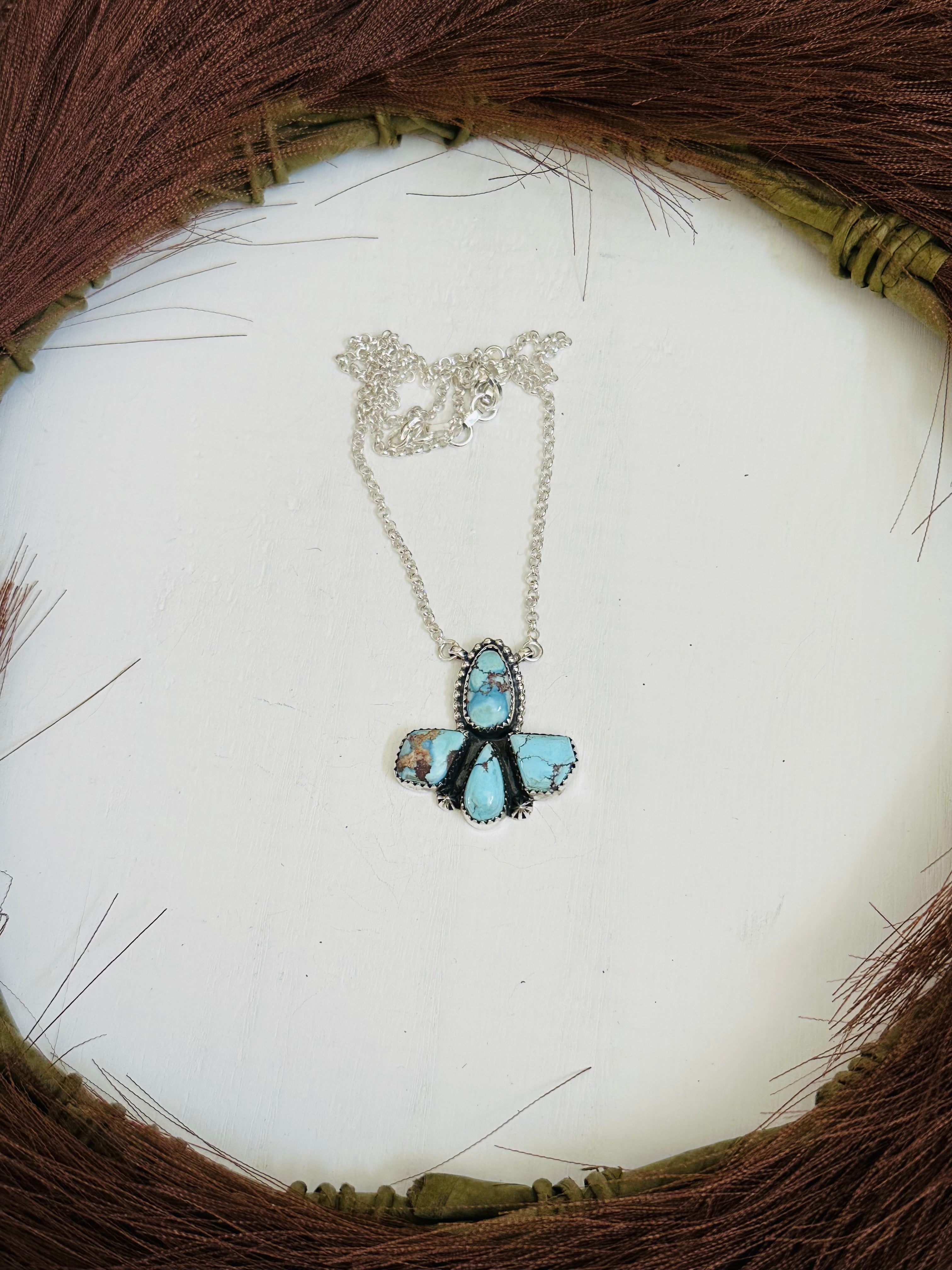 TTD “Blossom” Golden Hills Turquoise & Sterling Silver Cluster Necklace