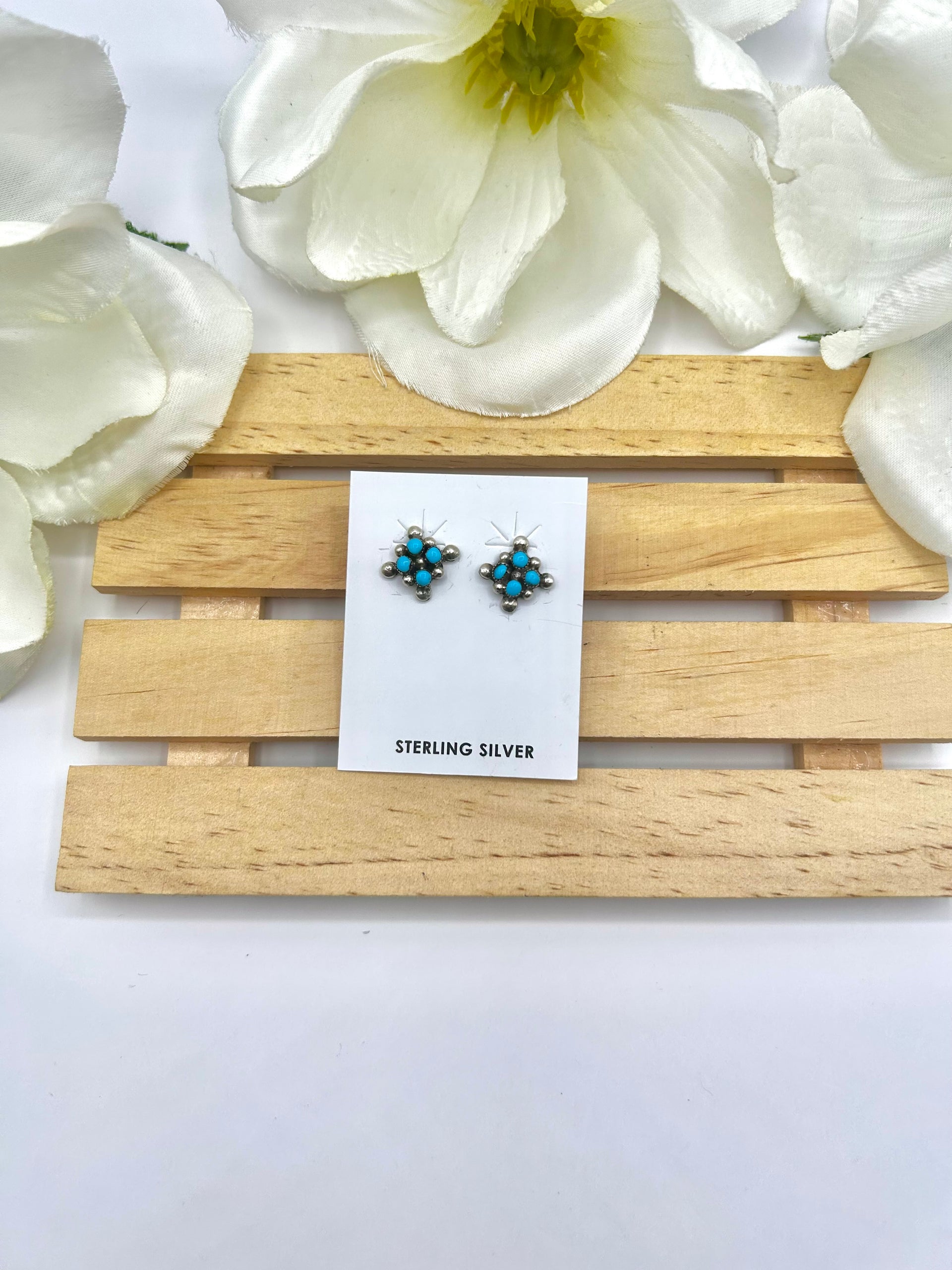 Navajo Made Kingman Turquoise & Sterling Silver Post Earrings
