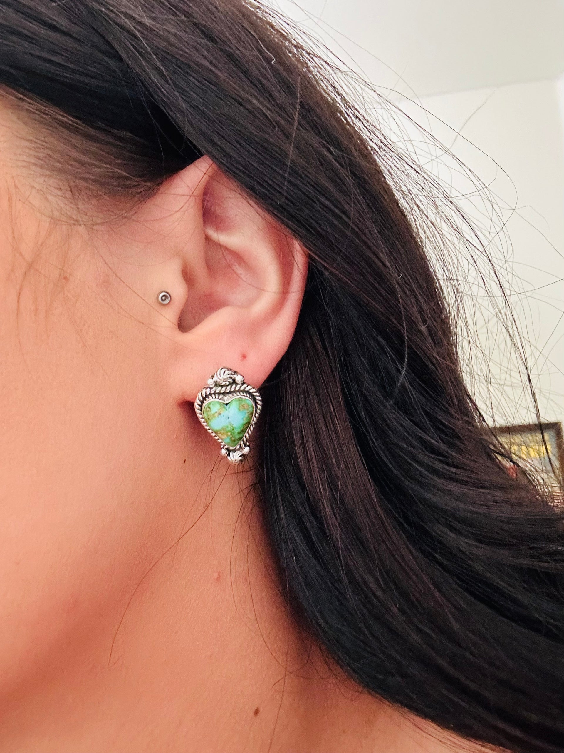 Southwest Handmade Sonoran Gold Turquoise & Sterling Silver Post Earrings