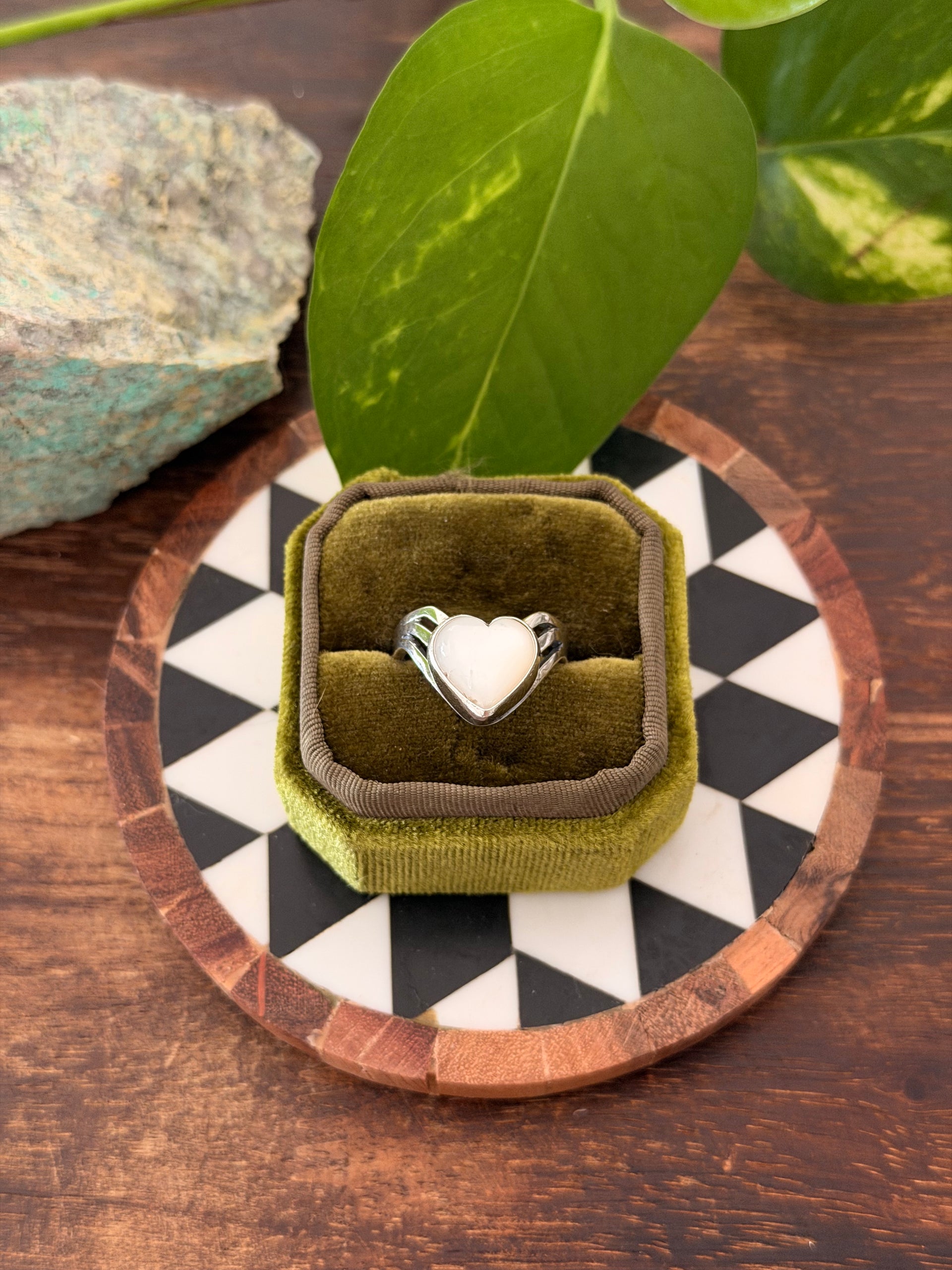 Navajo Made Mother of Pearl & Sterling Silver Heart Ring