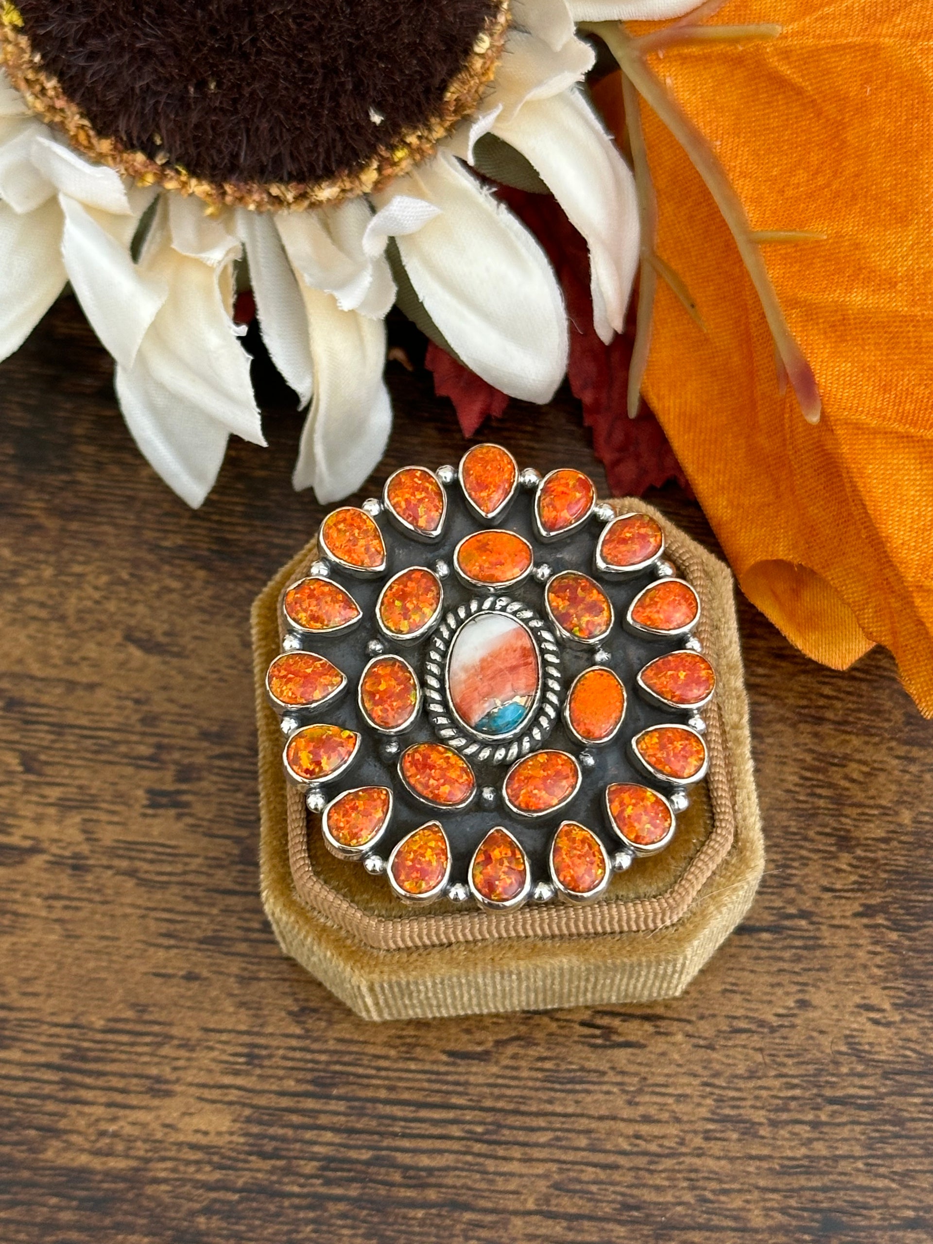 Southwest Handmade Multi Stone & Sterling Silver Adjustable Ring