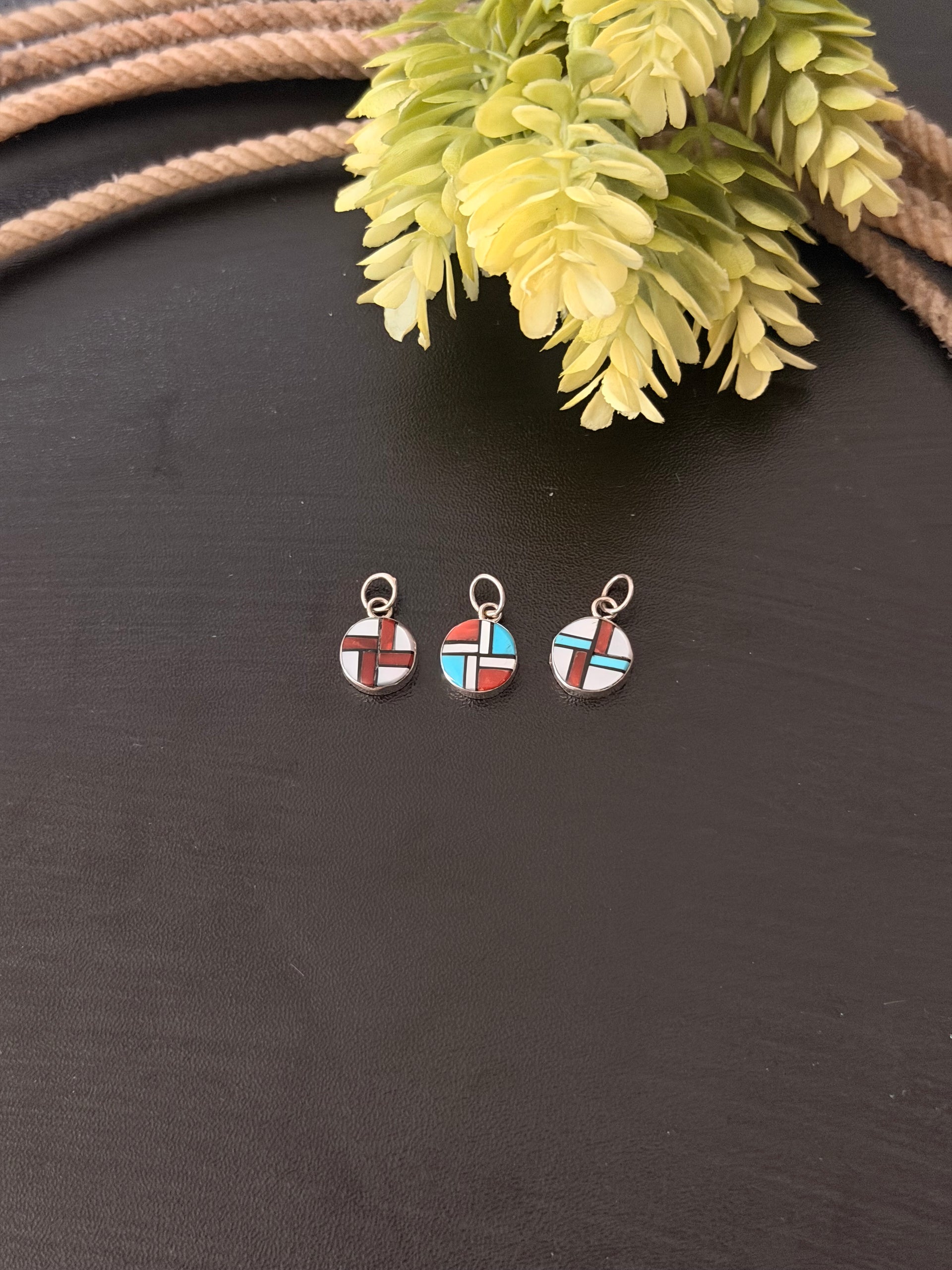 Zuni Made Multi Stone & Sterling Silver Inlay Pendant