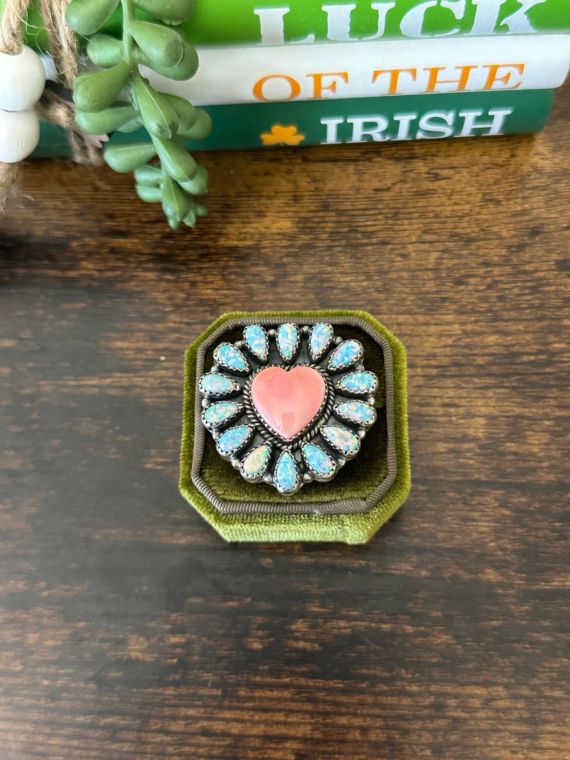 Southwest Handmade Multi Stone & Sterling Silver Adjustable Cluster Heart Ring