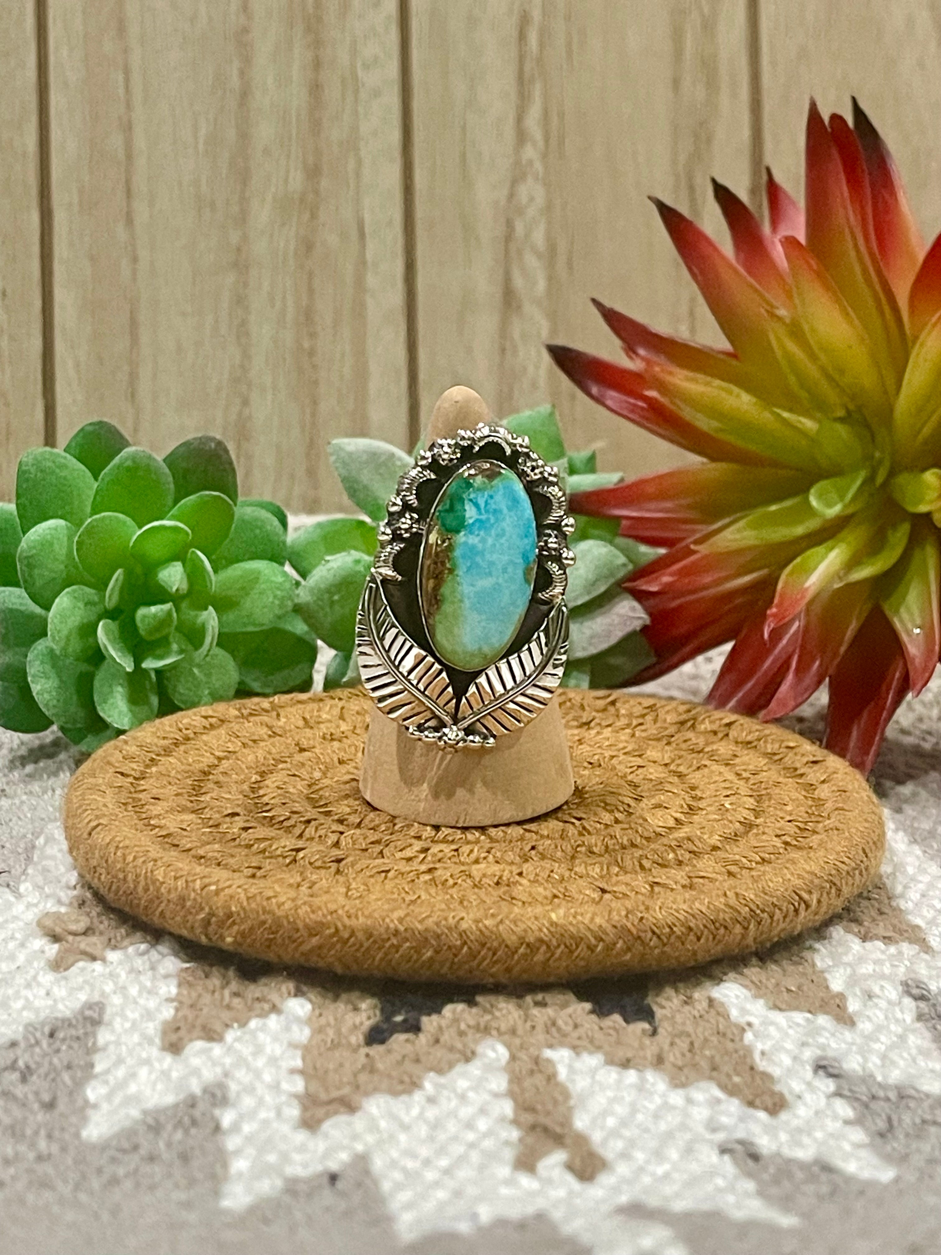 Southwest Handmade Sonoran Mountain Turquoise & Sterling Silver Adjustable Ring