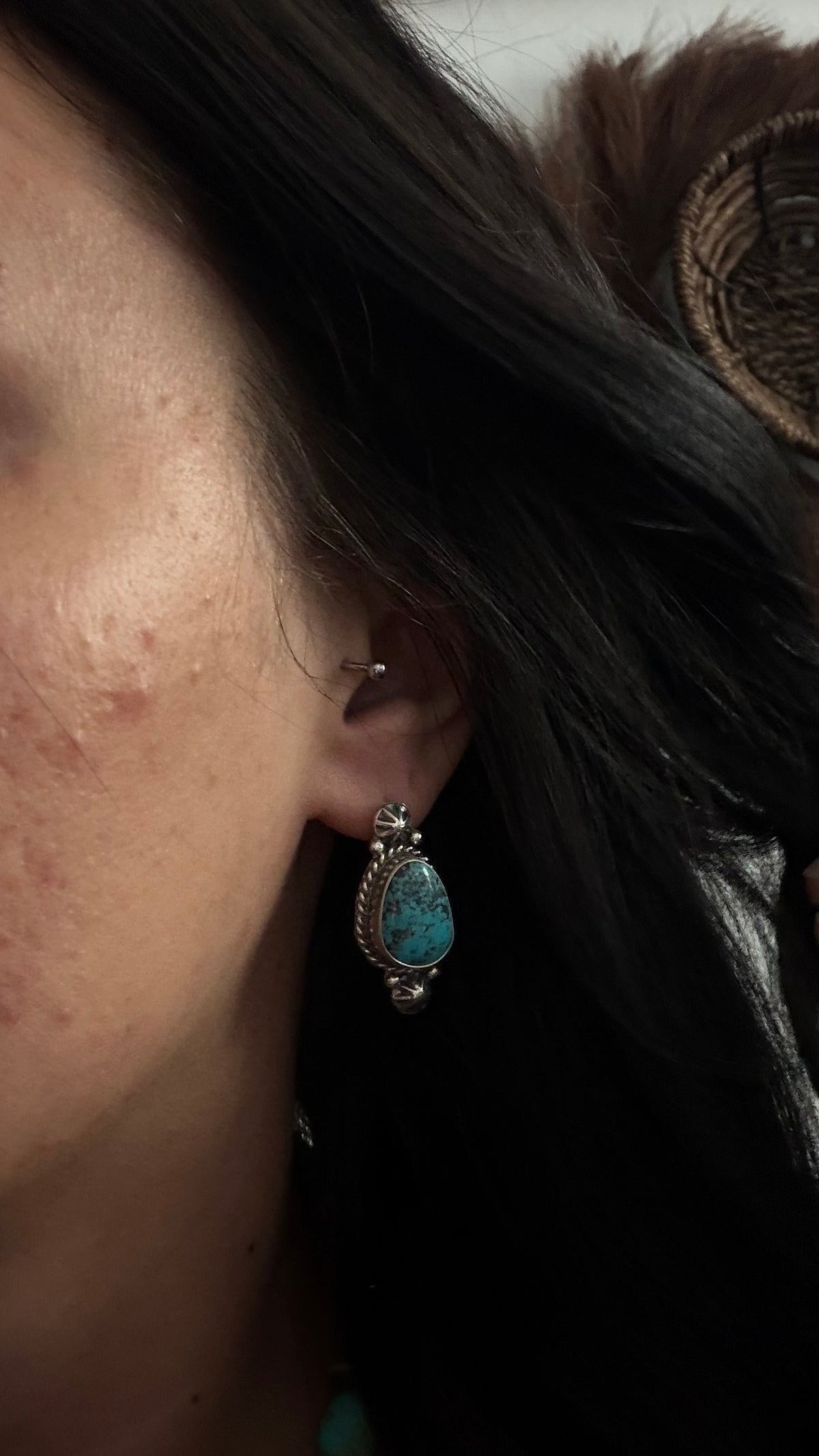 Larry Kaye Kingman Turquoise & Sterling Silver Post Dangle Earrings