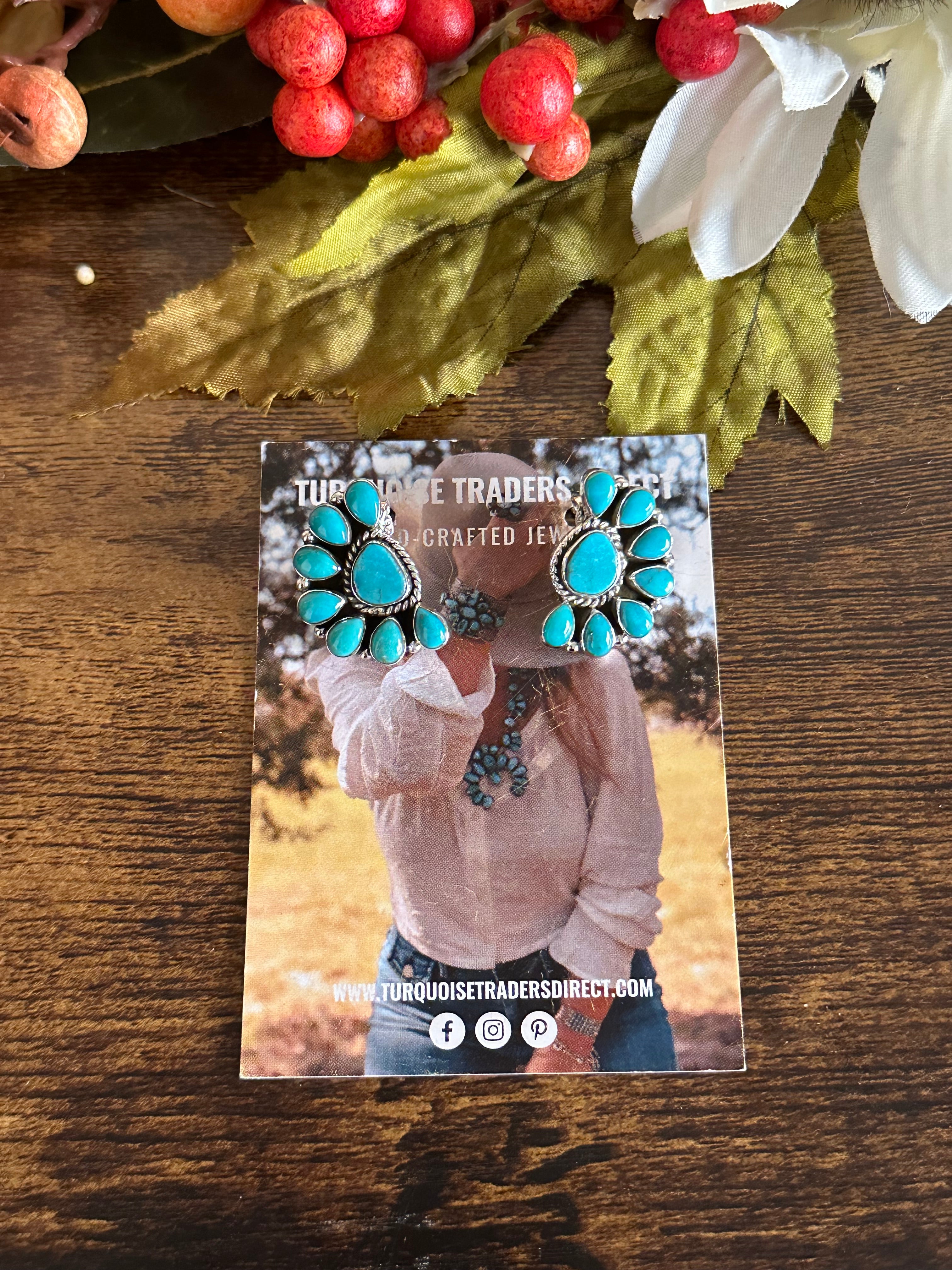 Southwest Handmade Kingman Turquoise & Sterling Silver Post Earrings