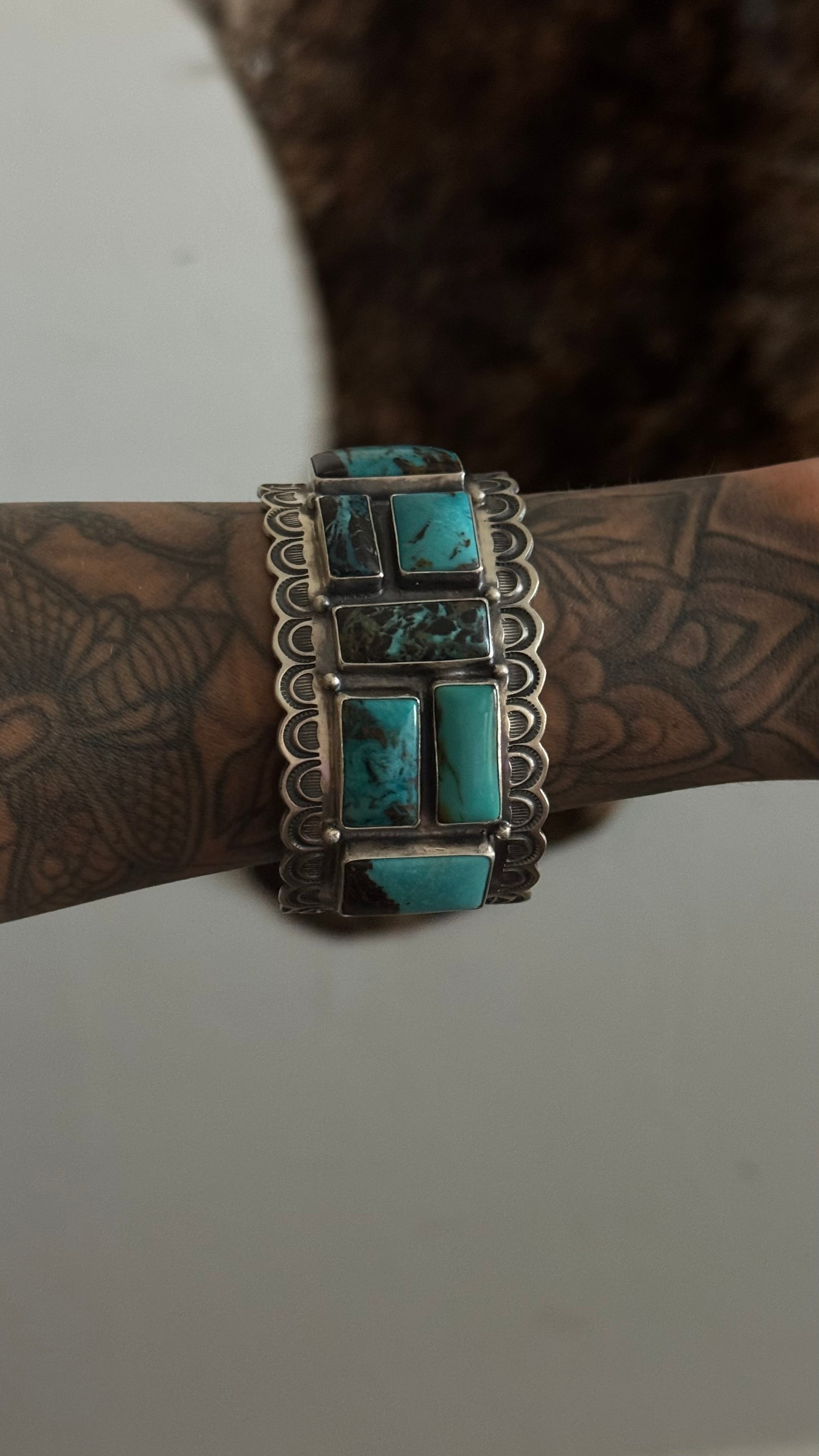 Randy Boyd Mixed Turquoise & Sterling Silver Cluster Cuff Bracelet