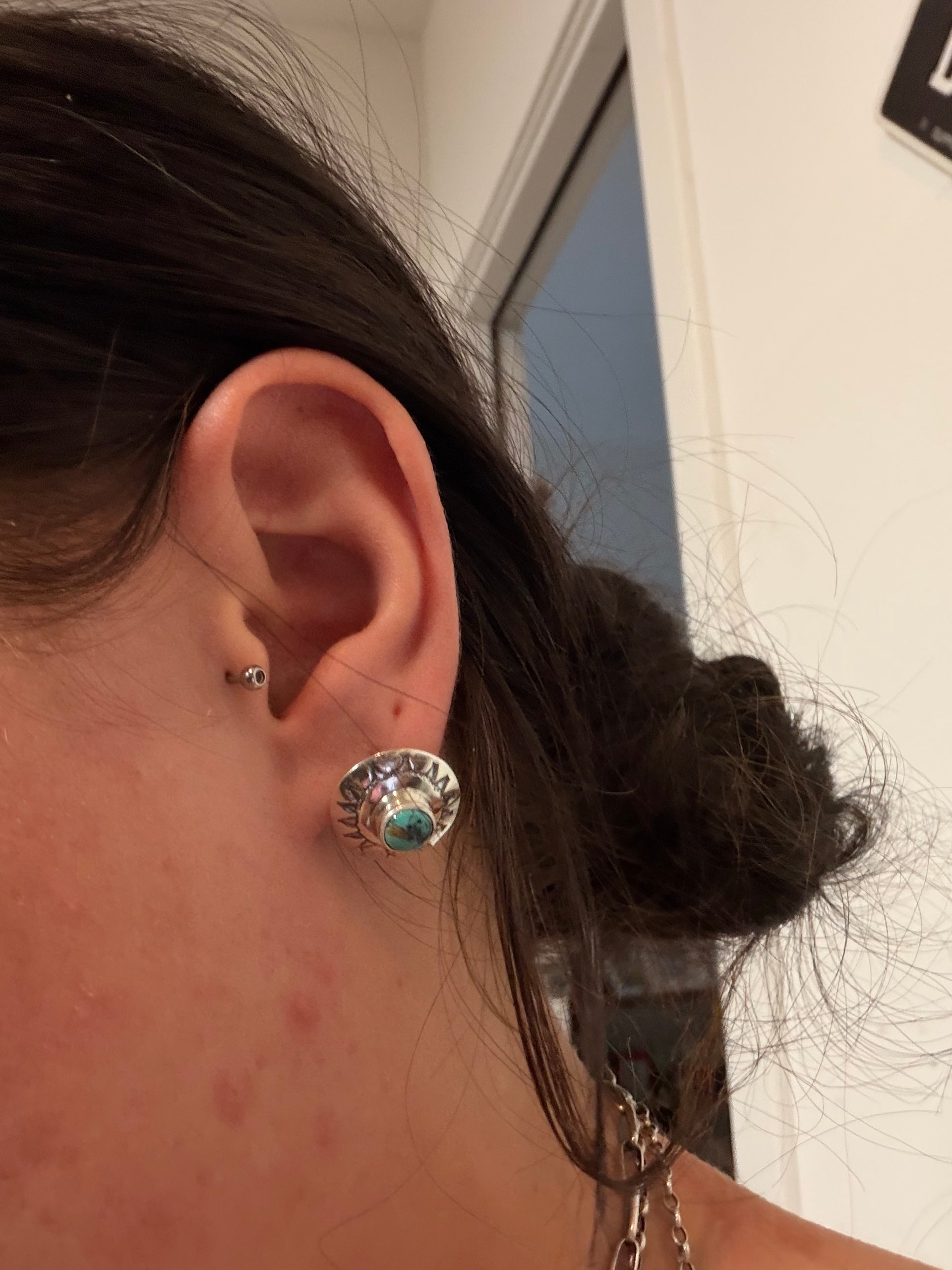 Navajo Made Kingman Turquoise & Sterling Silver Post Earrings