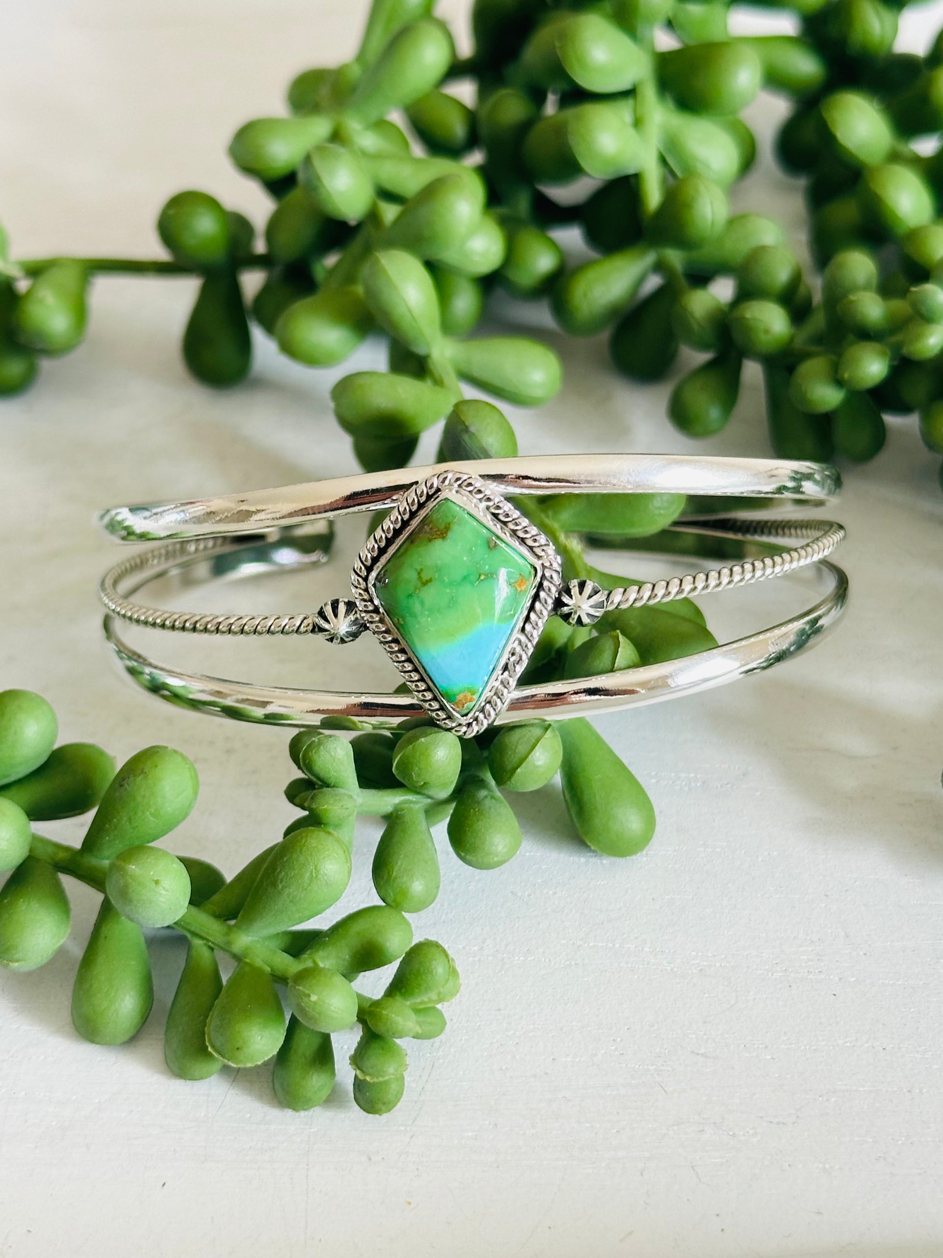 Southwest Made Sonoran Gold Turquoise & Sterling Silver Cuff Bracelet