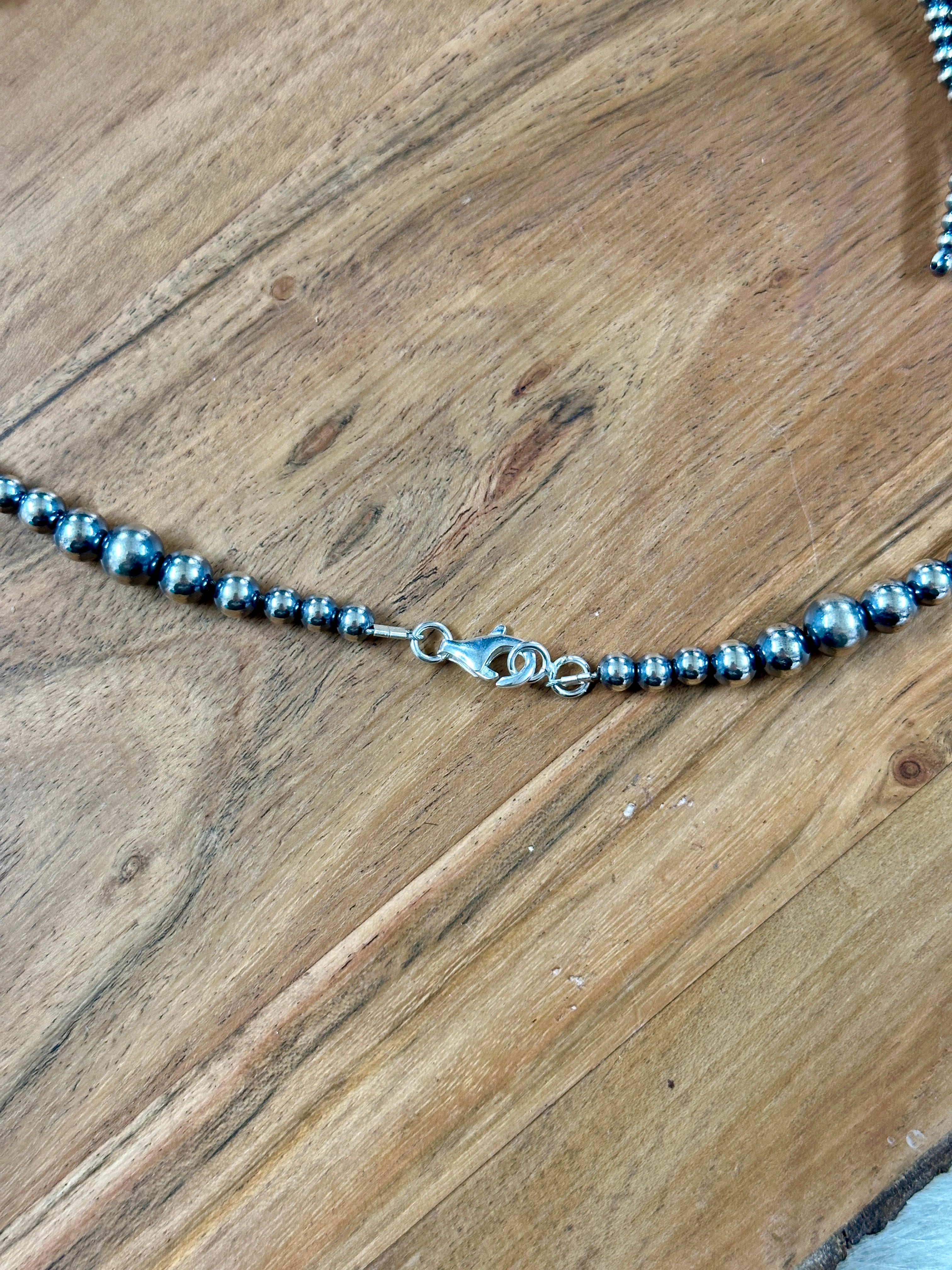 Navajo Strung Sterling Silver Beaded Pearls Tassel Necklace