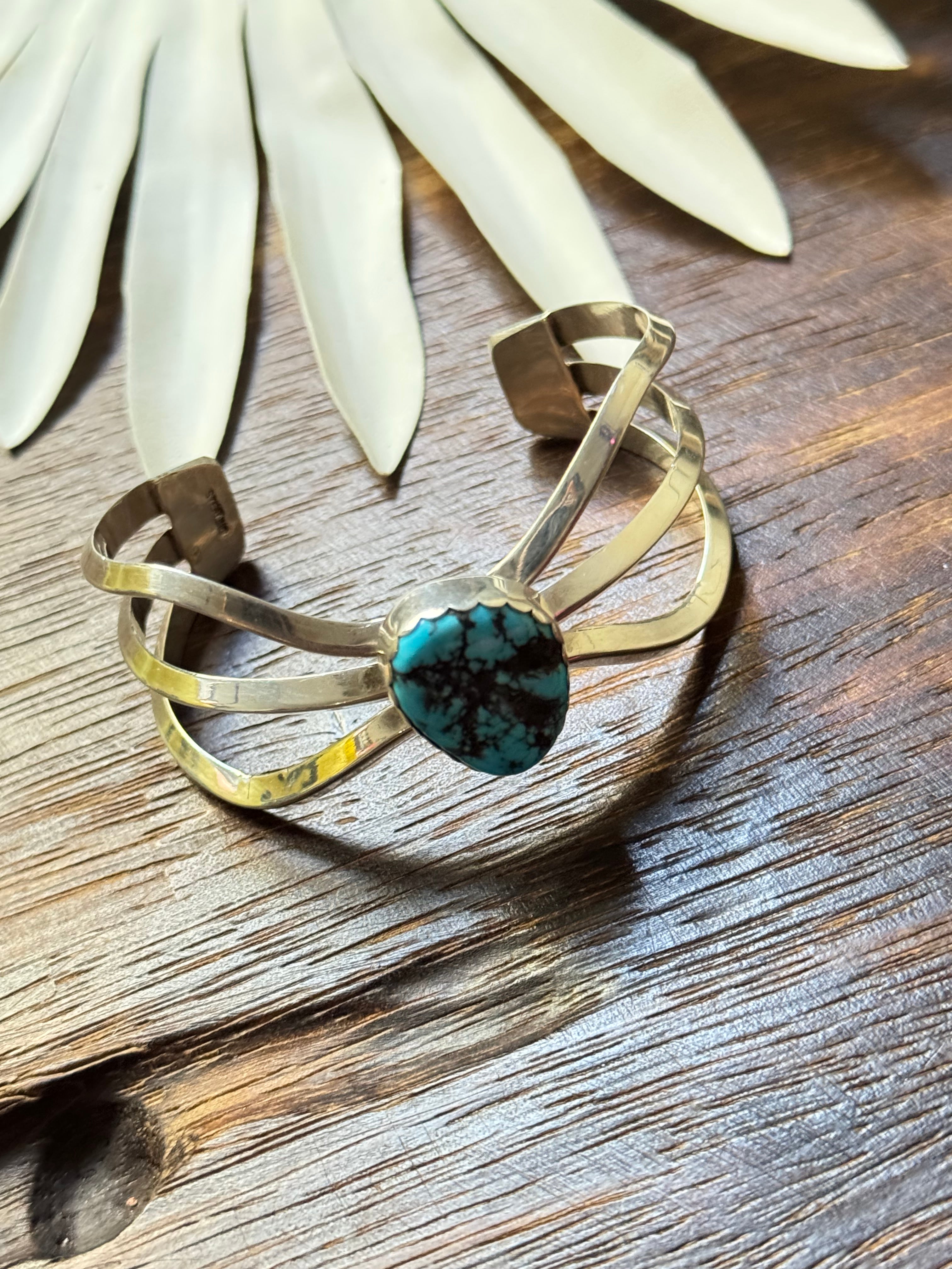 Navajo Made Kingman Turquoise & Sterling Silver Cuff Bracelet