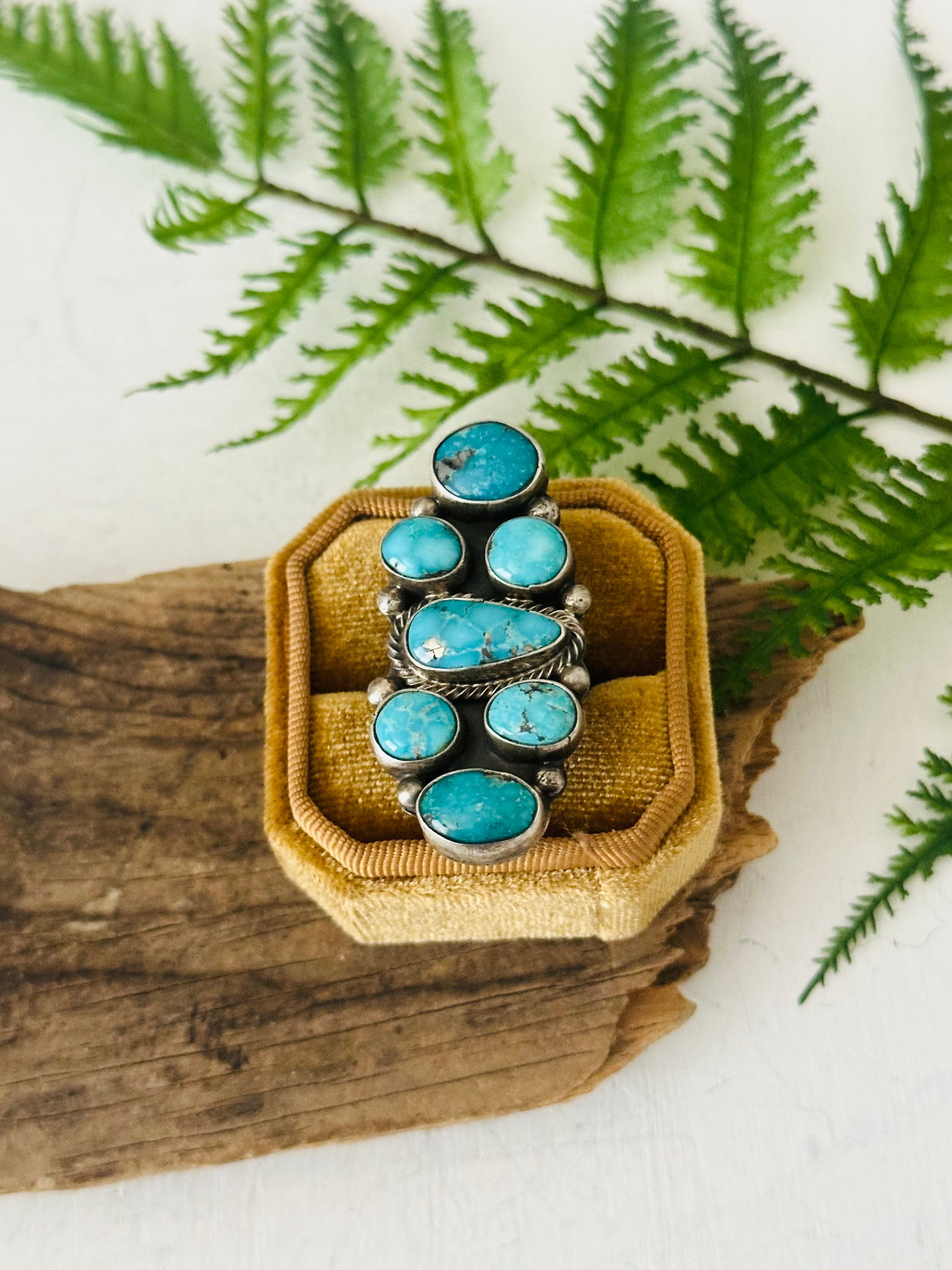 Sheila Becenti White Water Turquoise & Sterling Silver Adjustable Cluster Ring