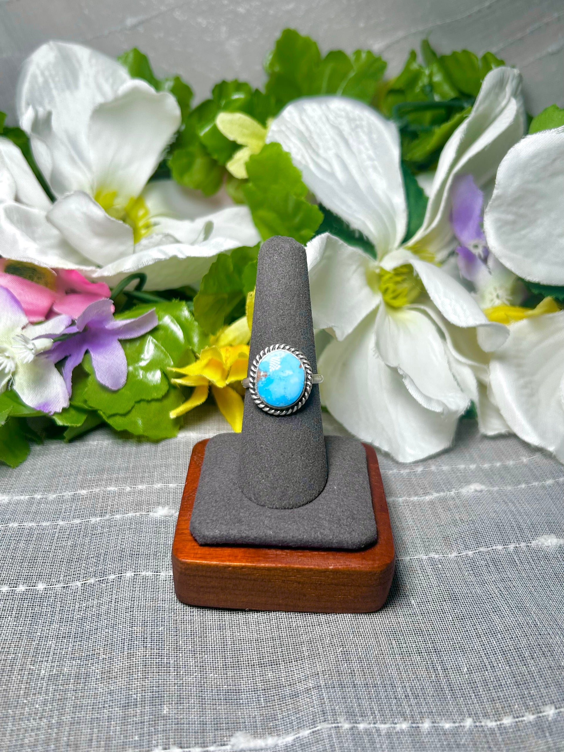 Navajo Made Golden Hill Turquoise & Sterling Silver Ring Size 8