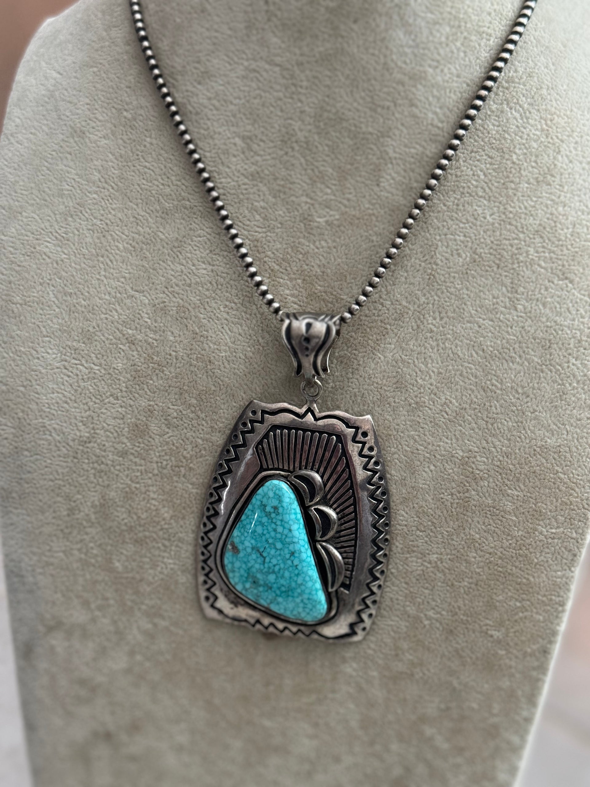 Steven Begay High Grade Turquoise Mountain & Sterling Silver Pendant