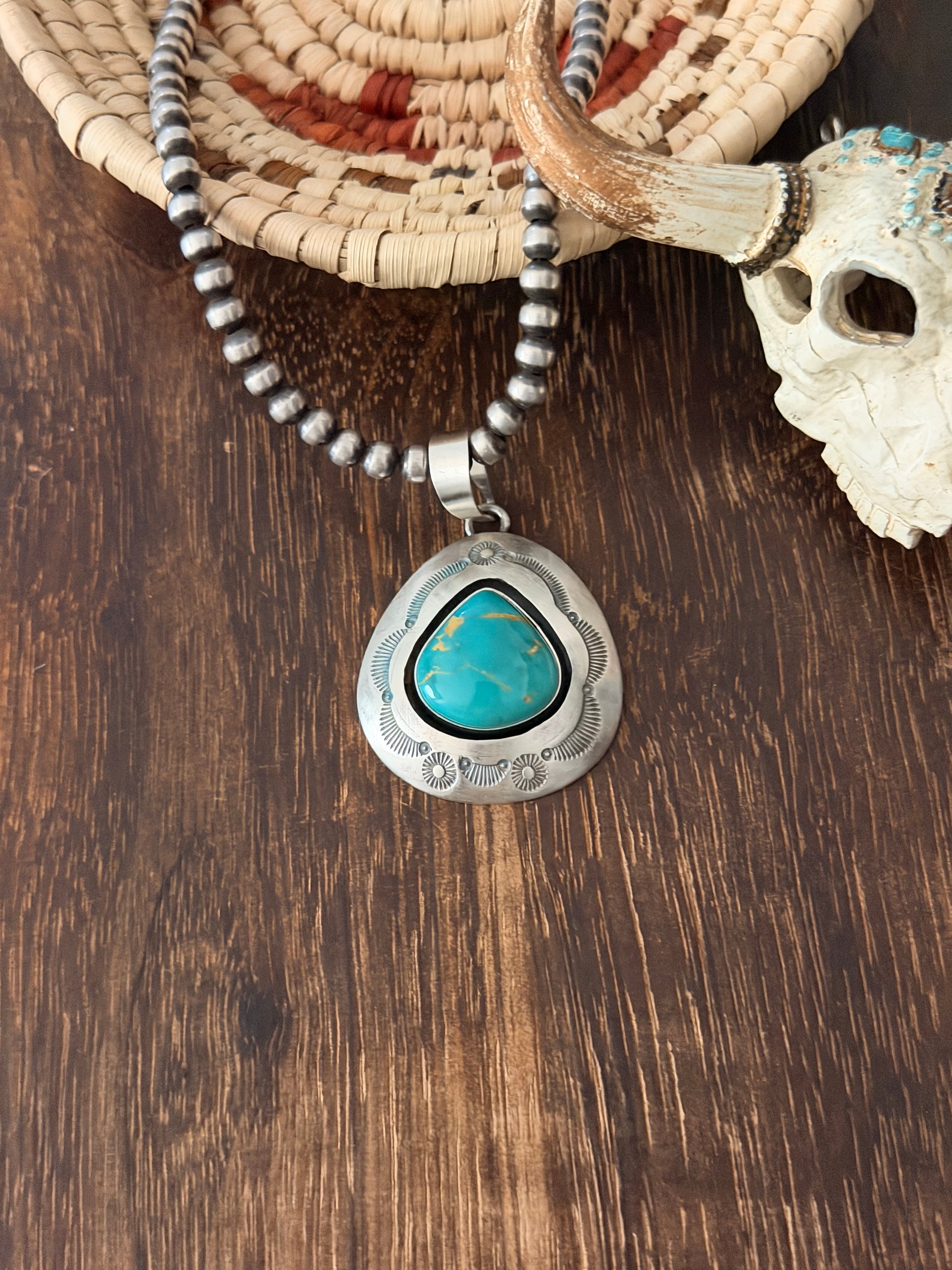 Navajo Made Royston Turquoise & Sterling Silver Pendant