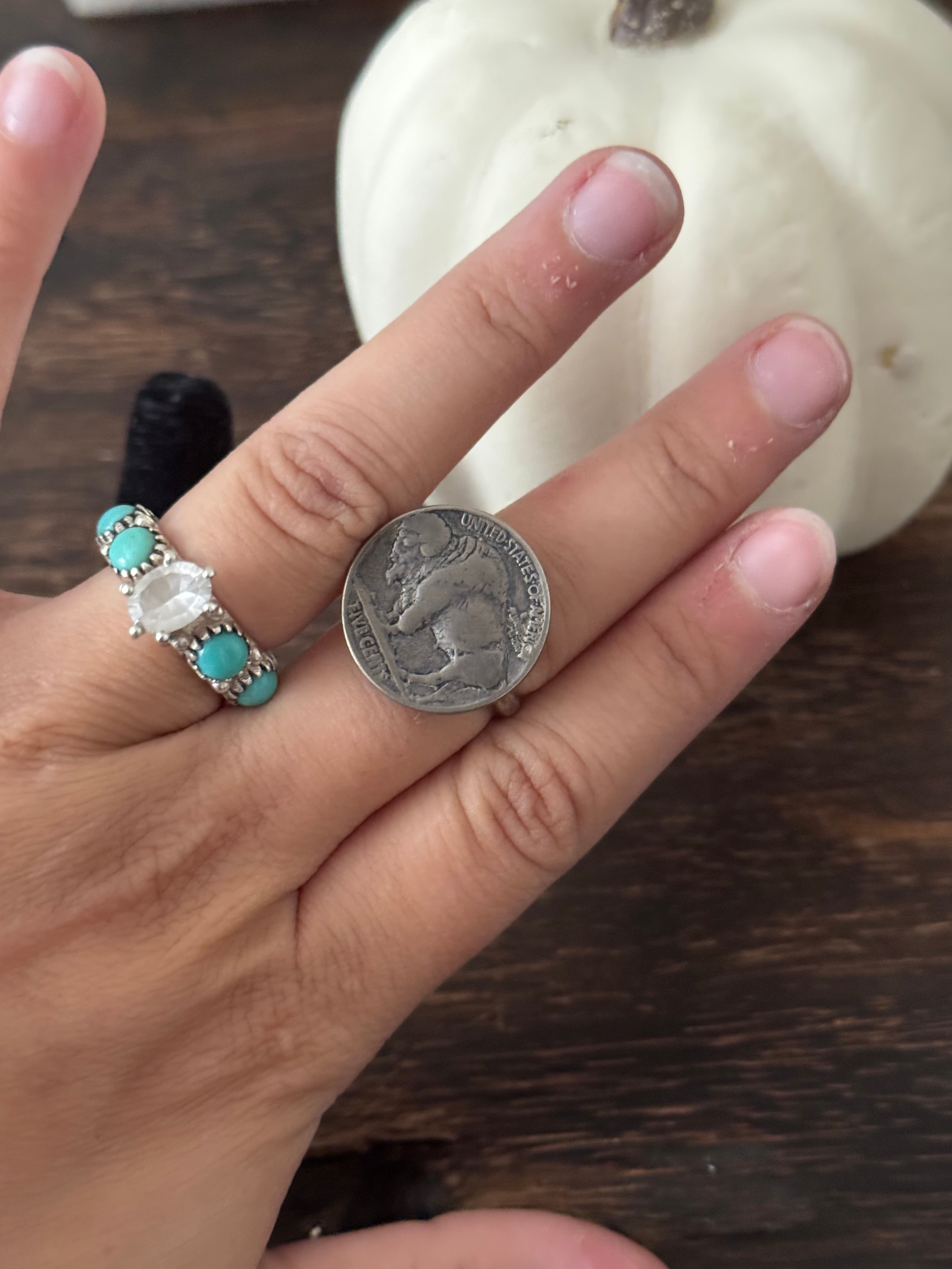 Navajo Made Sterling Silver Nickle Coin Ring Size 11.5