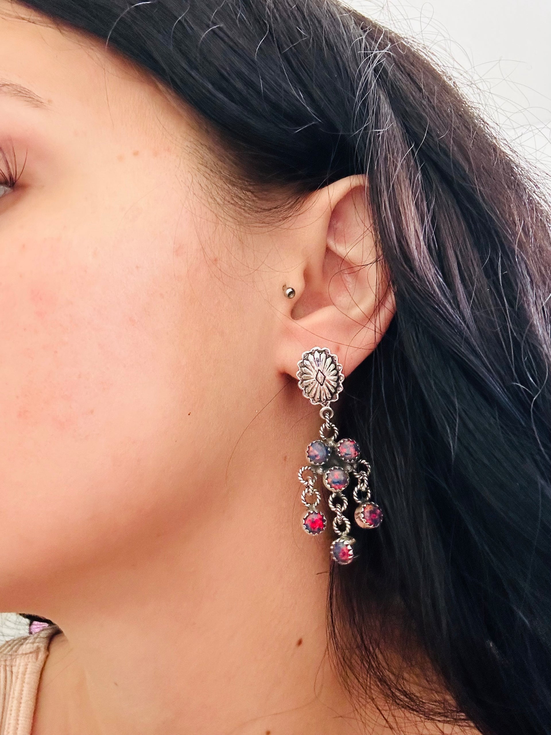 Southwest Handmade Opal & Sterling Silver Post Dangle Earrings