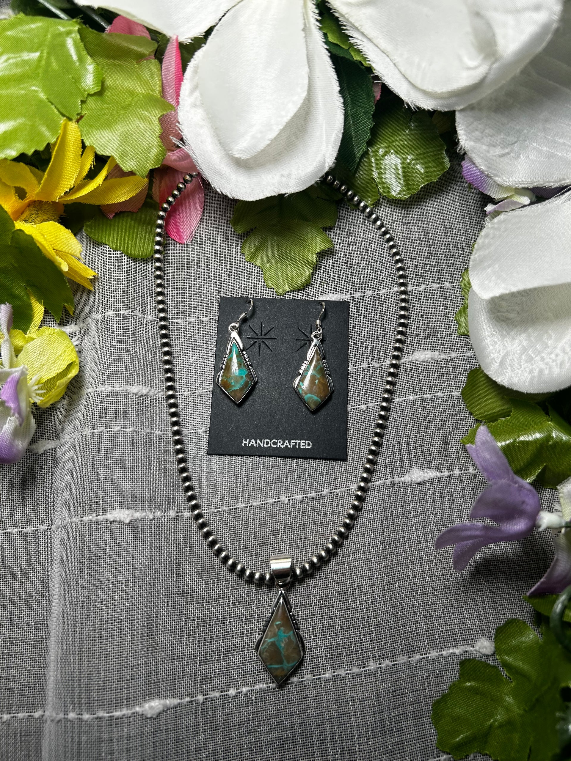 Navajo Made Boulder Turquoise and Sterling Silver Set