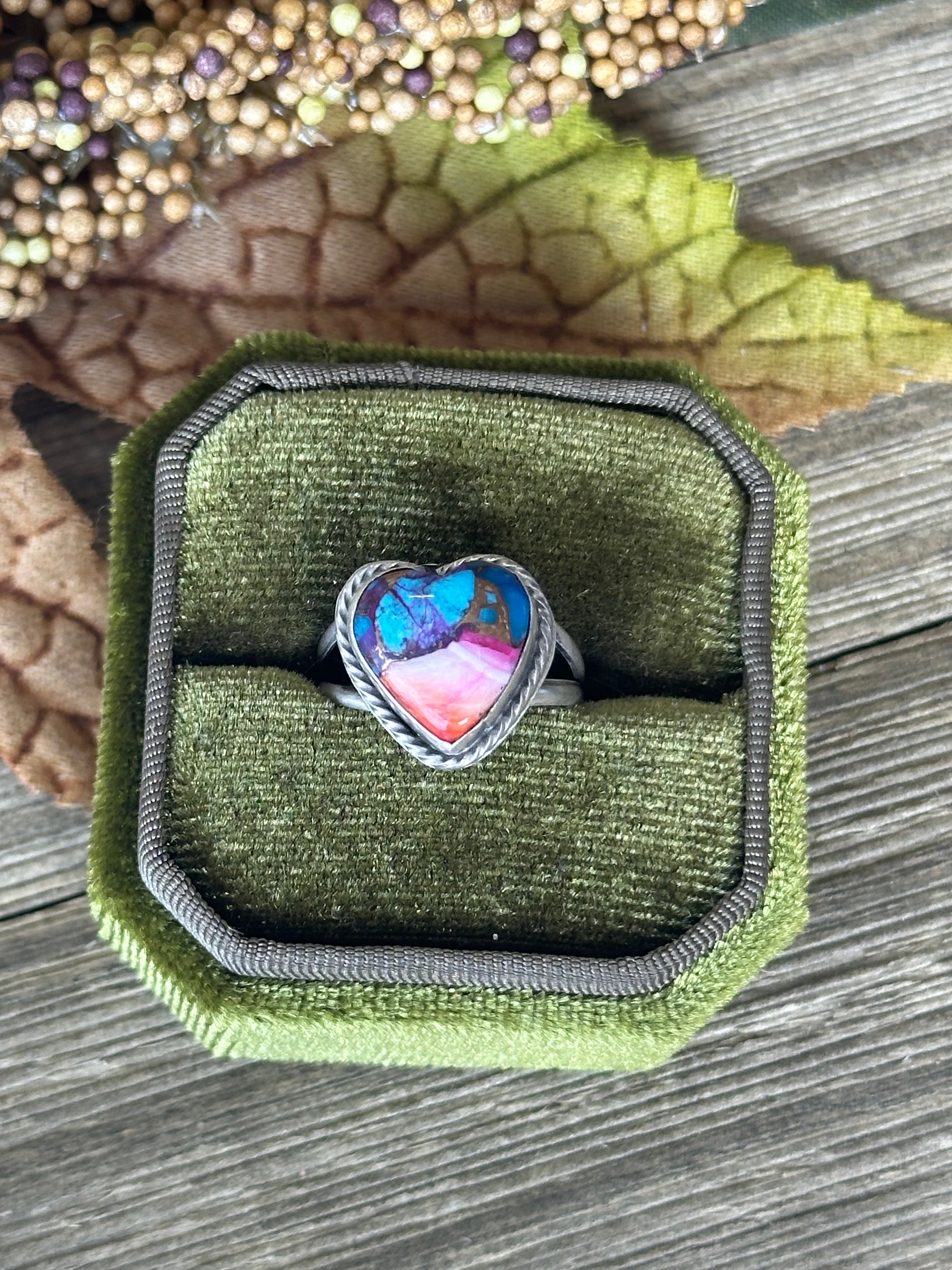 Navajo Made Purple  Mohave Turquoise & Sterling Silver Heart Ring