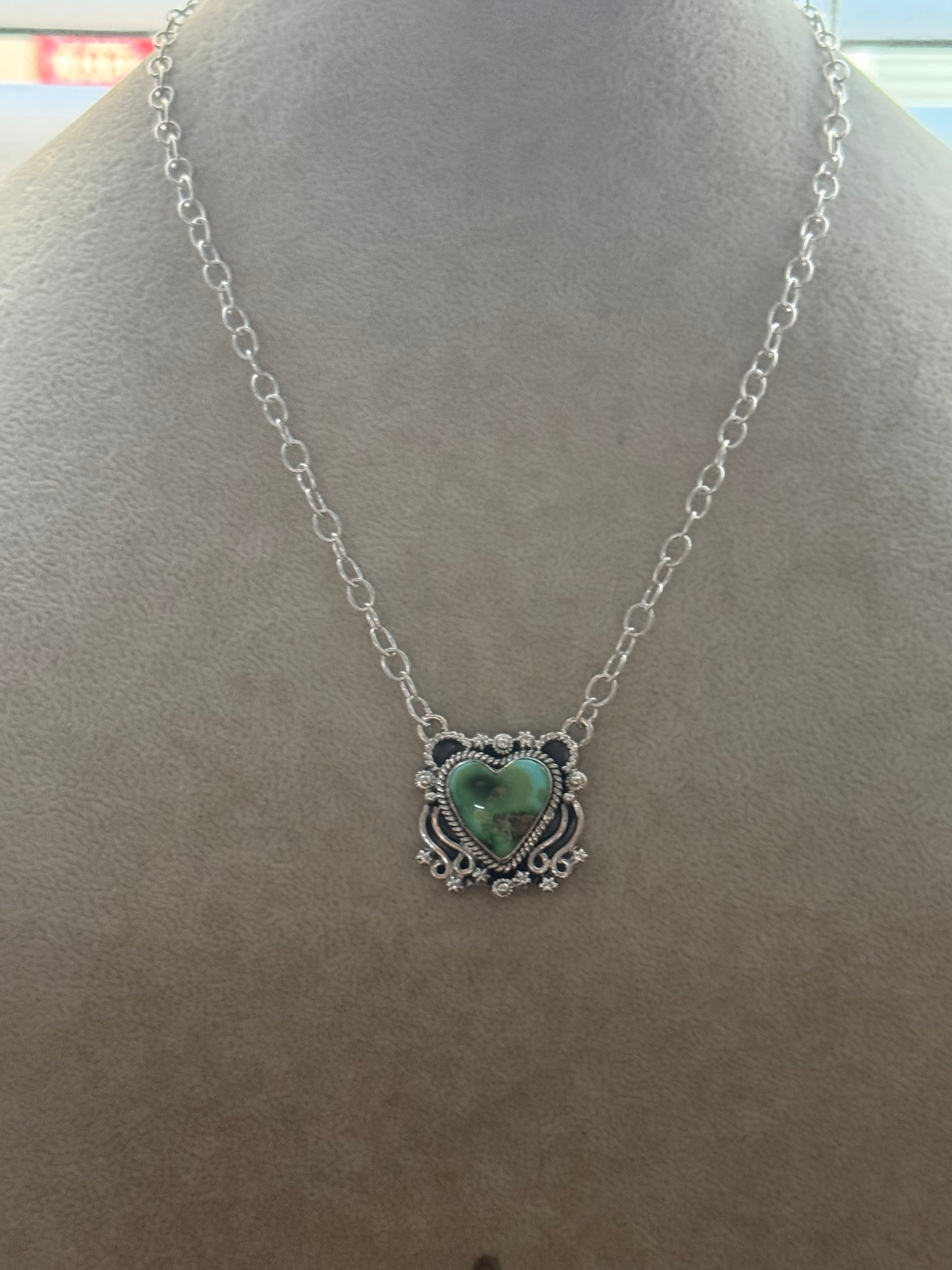 Southwest Made Sonoran Mountain Turquoise & Sterling Silver Heart Necklace
