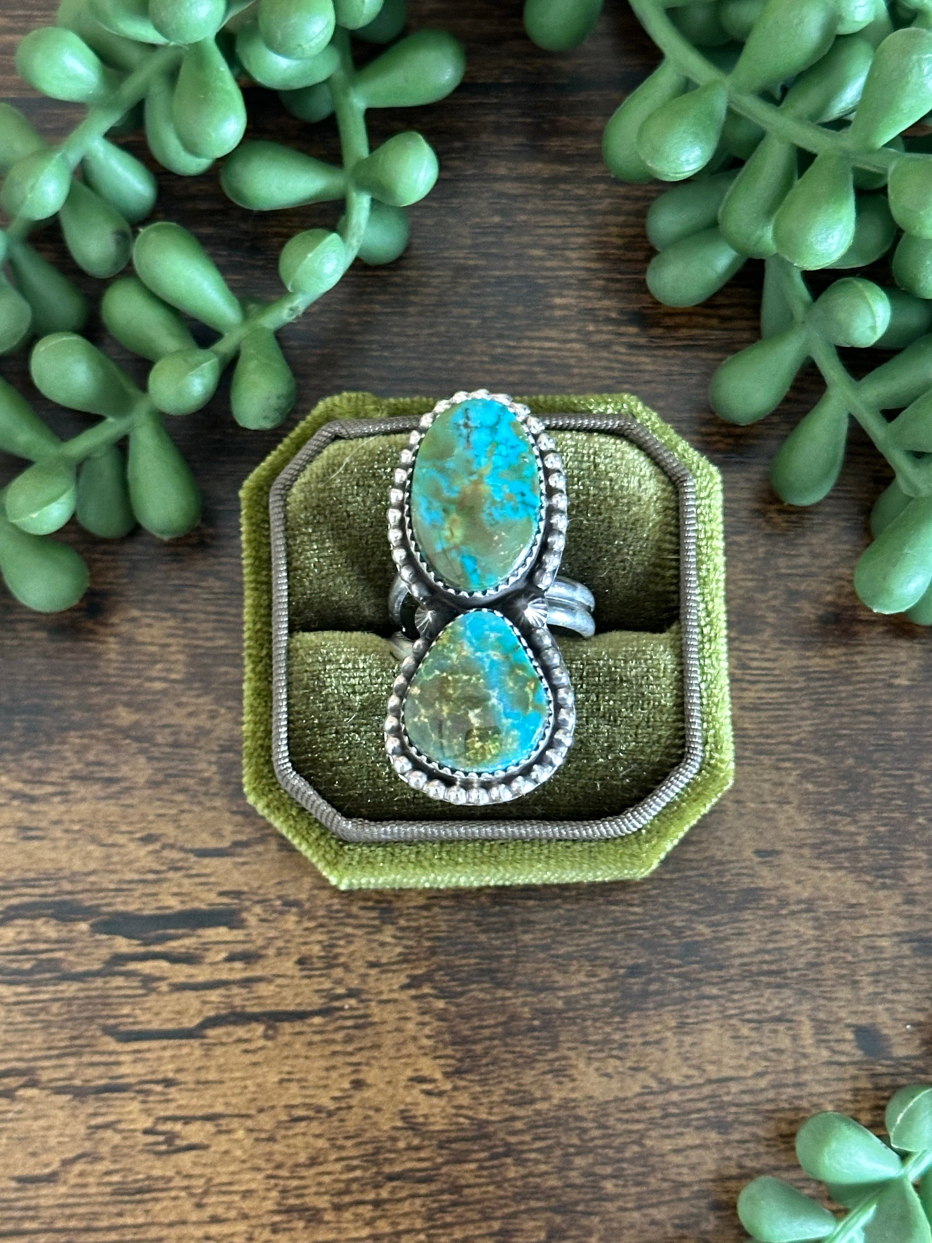 Tia Long Kingman Turquoise & Sterling Silver Adjustable Ring