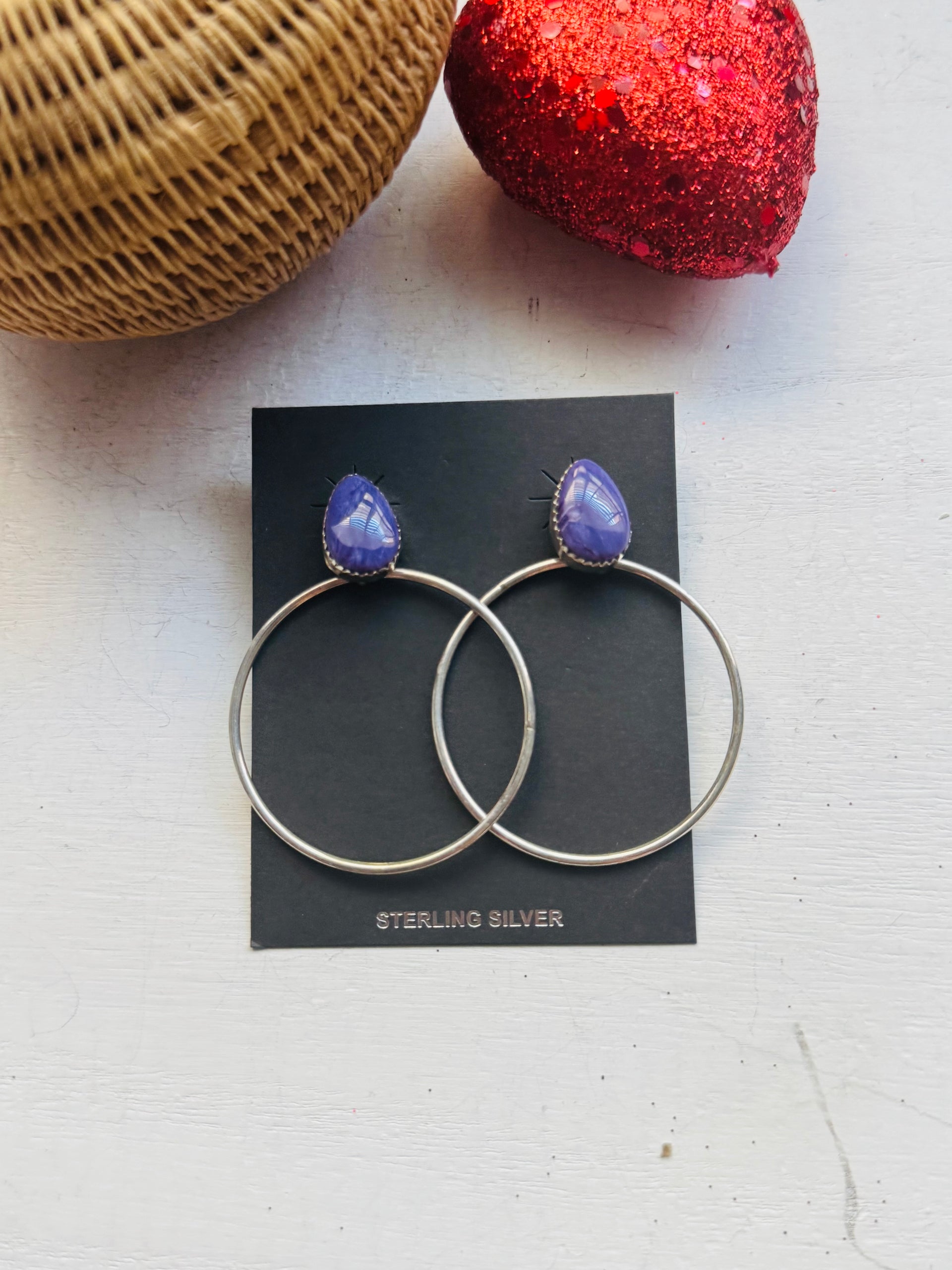 Navajo Charoite & Sterling Silver Post Dangle Earrings