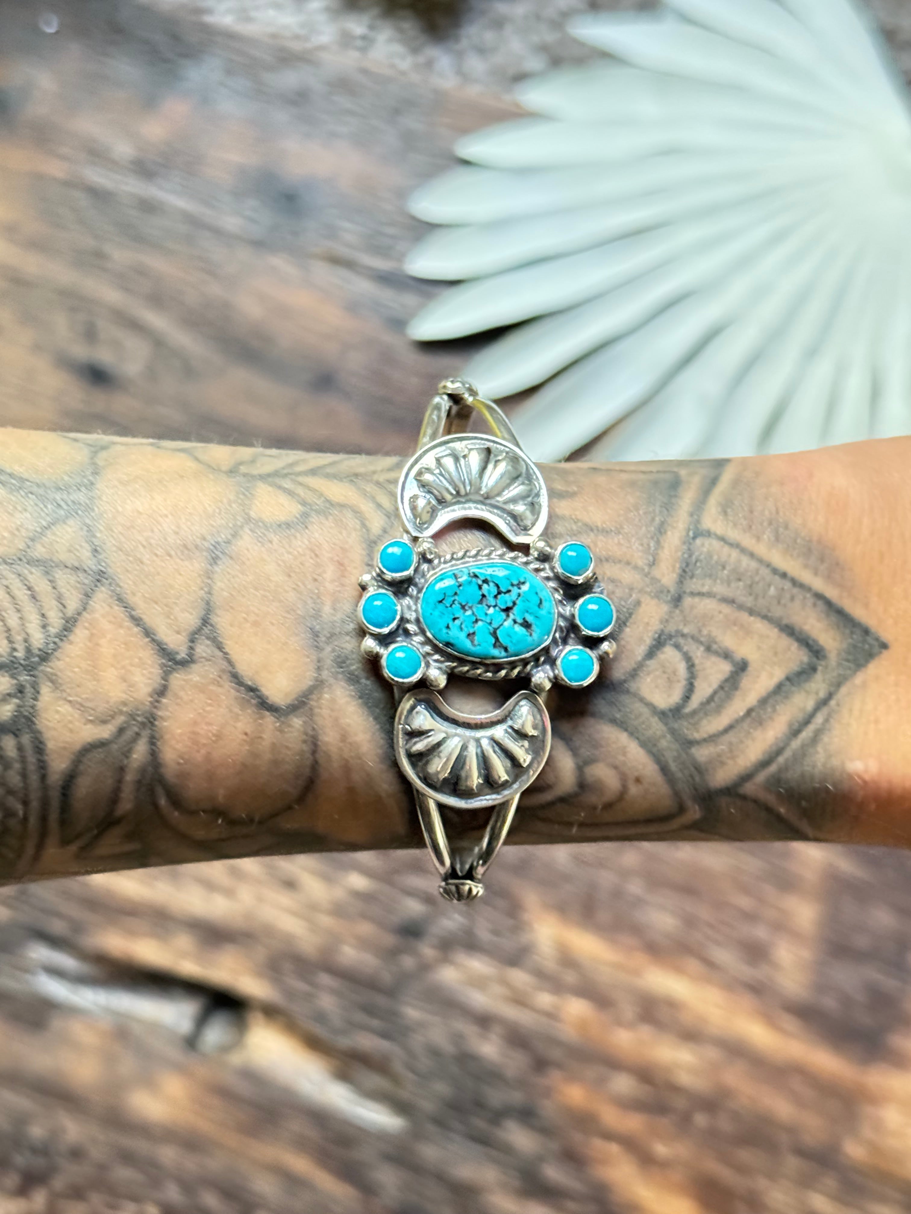 Navajo Made Kingman Turquoise & Sterling Silver Cuff Bracelet