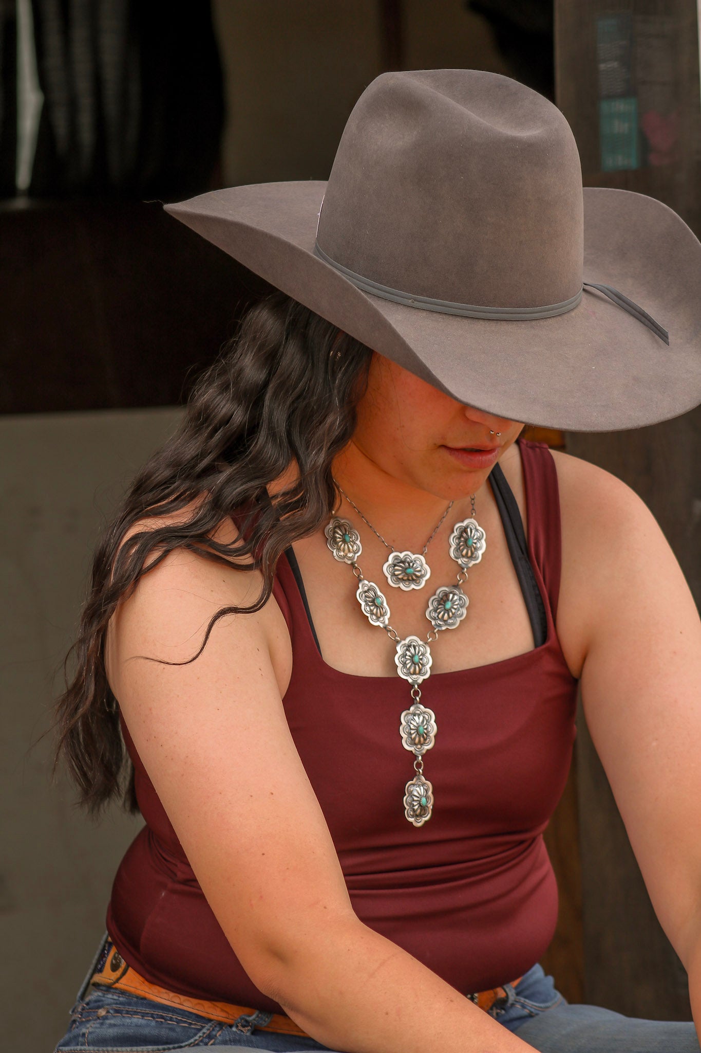 Lavina Benally Kingman Turquoise & Sterling Silver Concho Necklace