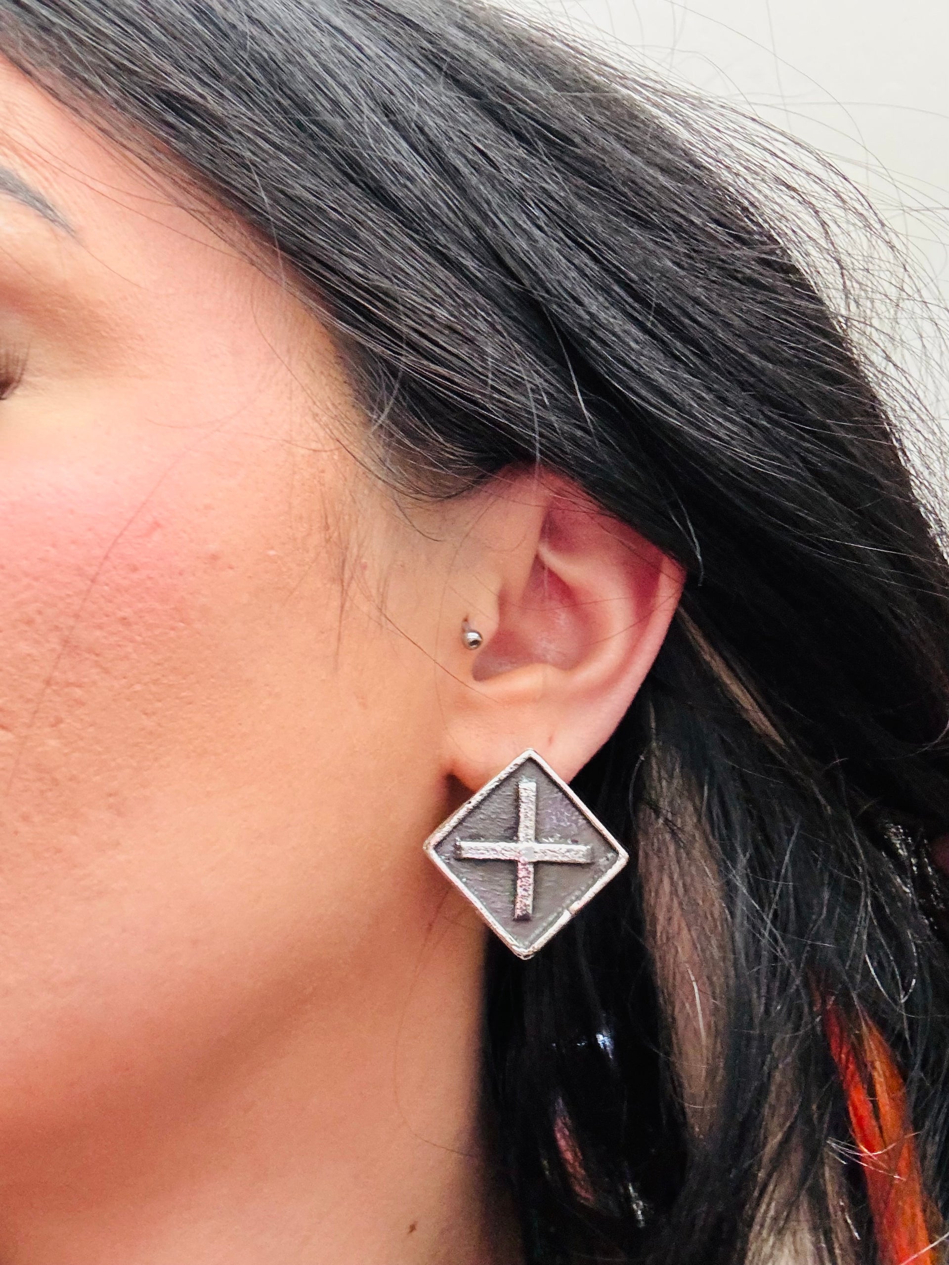 Stanford Yazzie Sterling Silver Tufa Cast Post Earrings