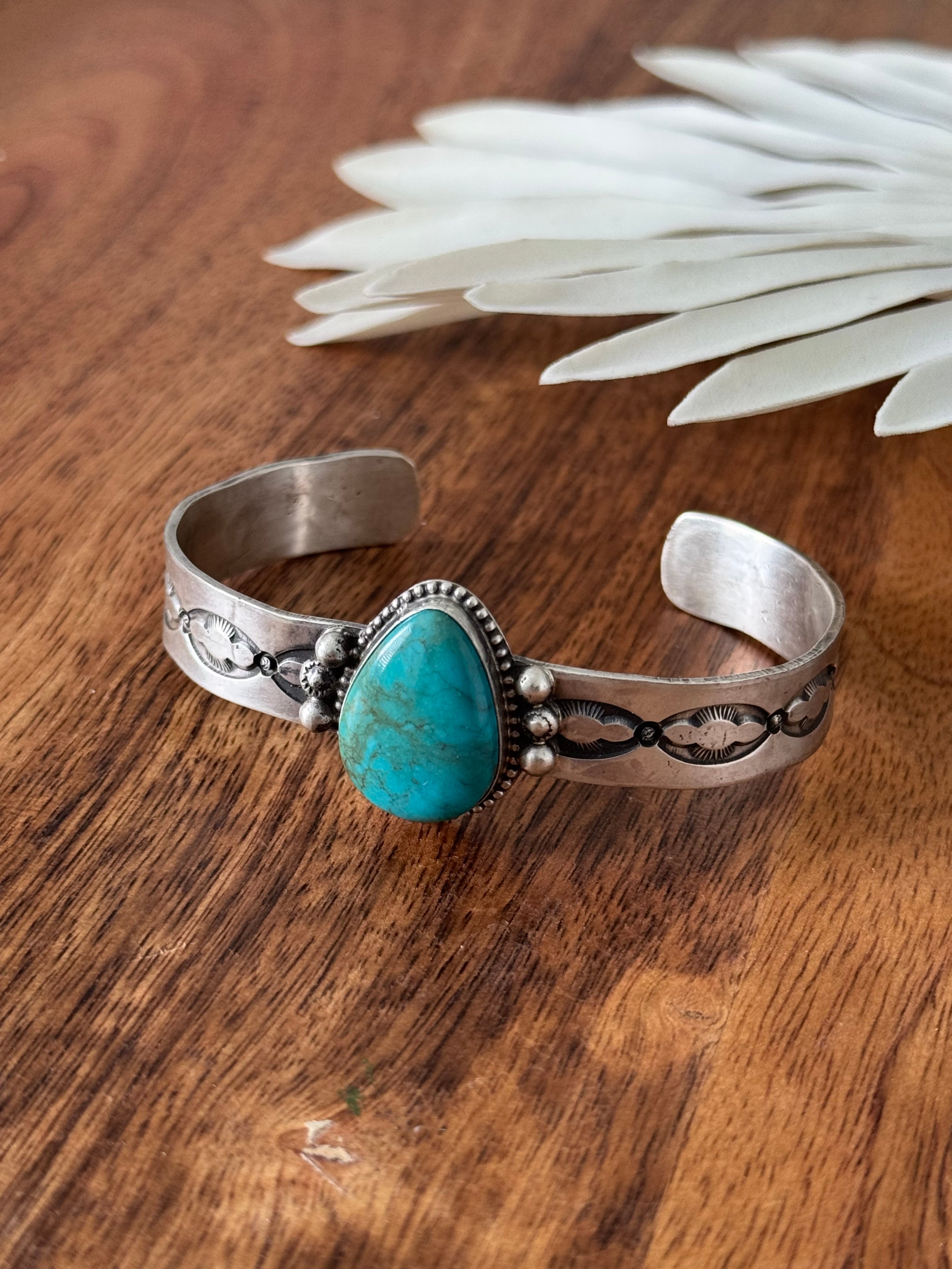 Navajo Made Sonoran Mountain Turquoise & Sterling Silver Cuff Bracelet