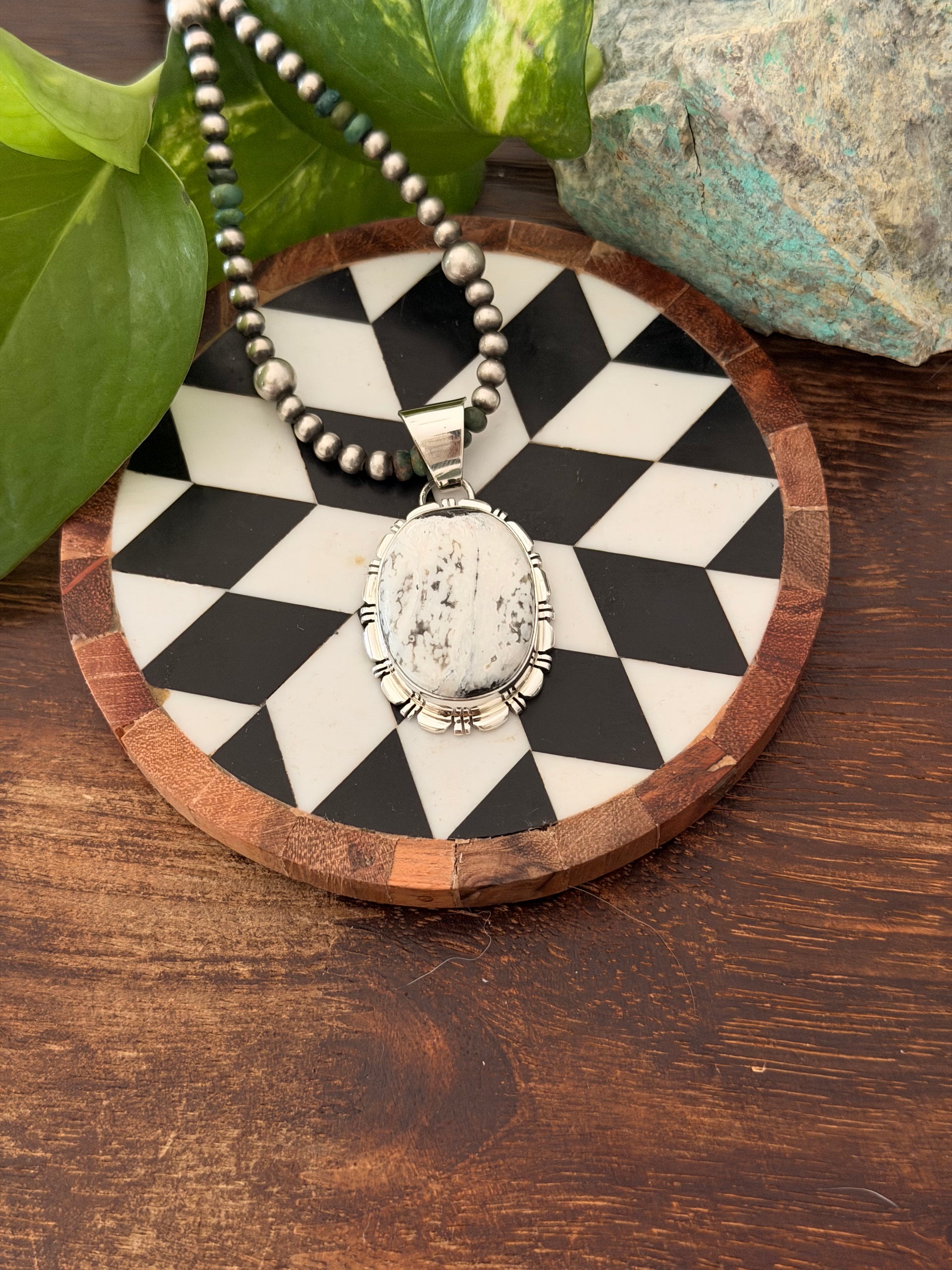 Navajo Made White Buffalo & Sterling Silver Pendant