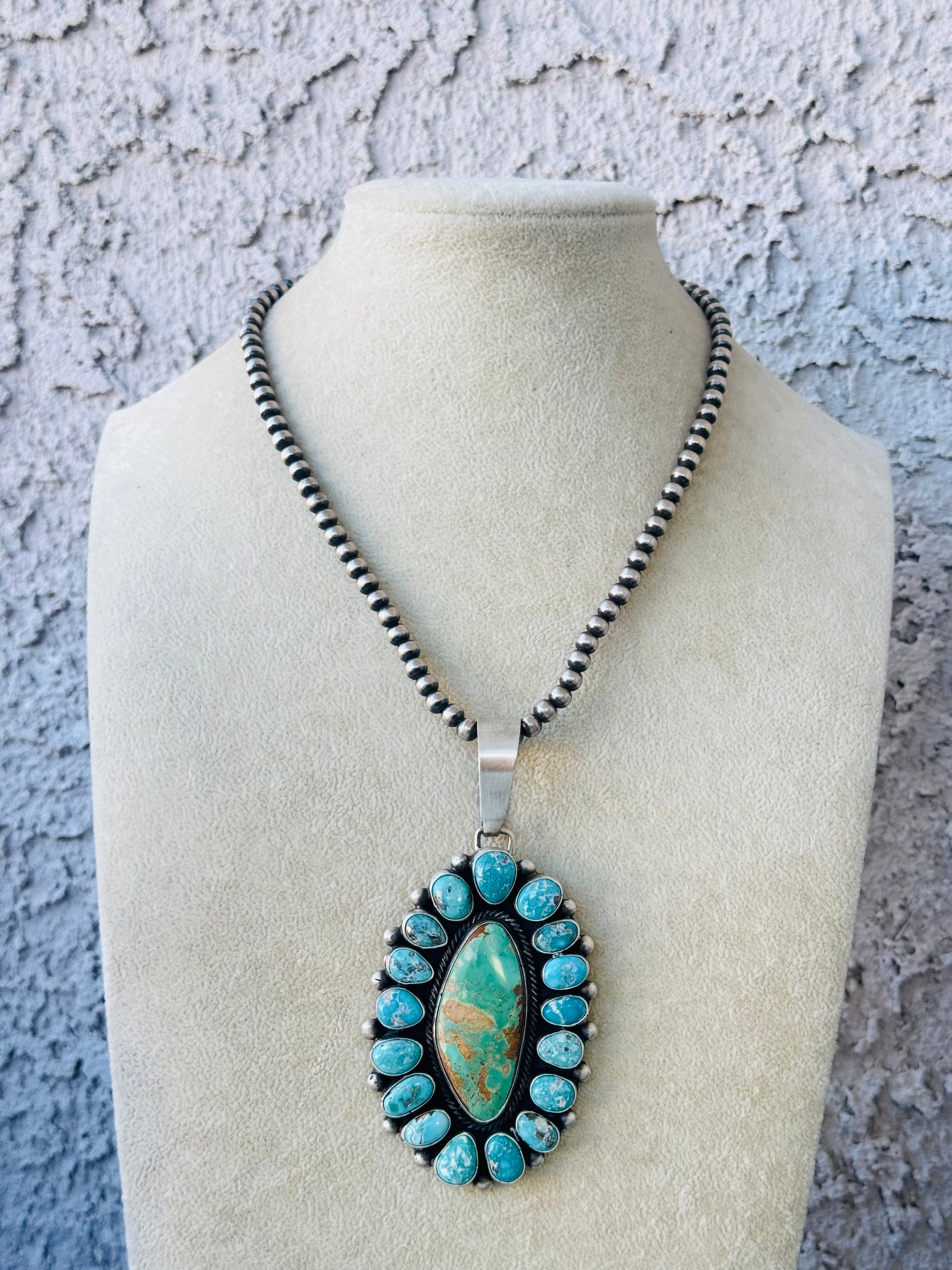 Bobby Johnson Mixed Turquoise & Sterling Silver Cluster Pendant