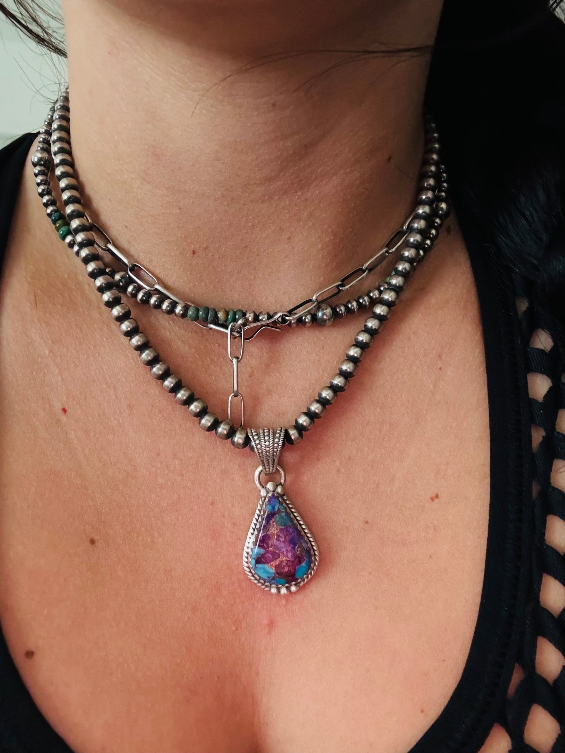 Southwest Made Mohave Turquoise & Sterling Silver Pendant