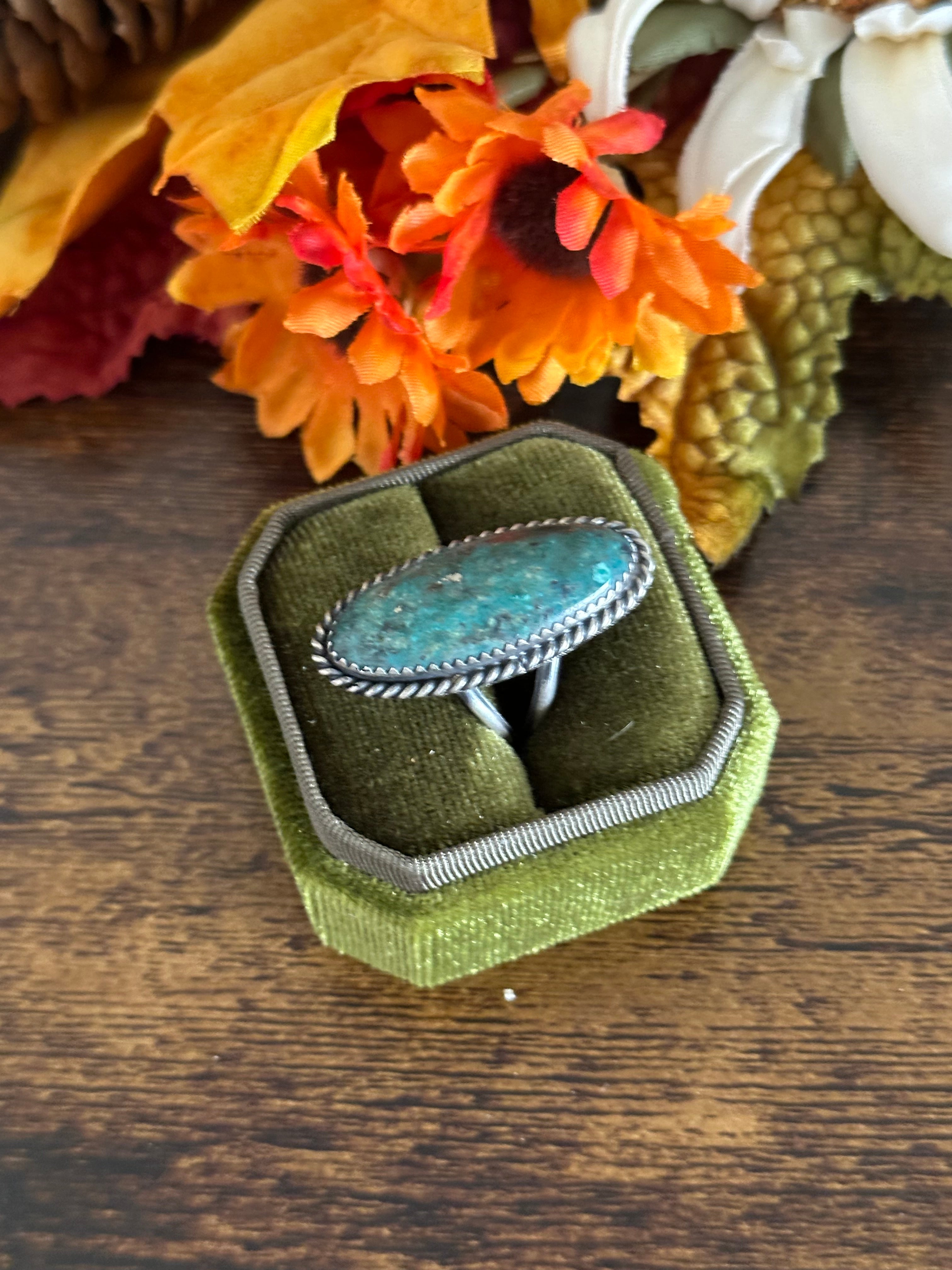 Navajo Made Thunder Mountain Turquoise & Sterling Silver Ring Size 6.25