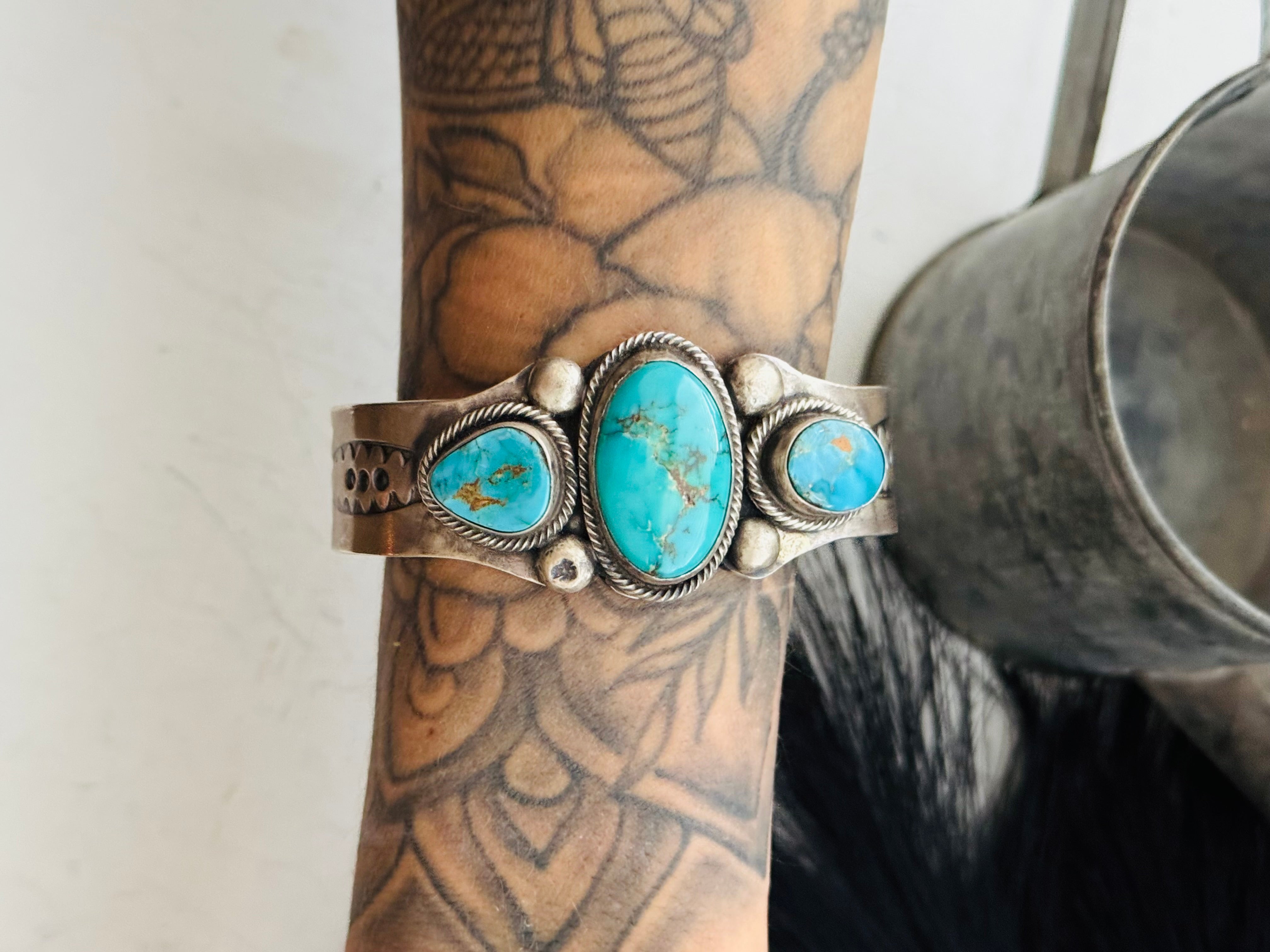 Navajo Made Royston Turquoise & Sterling Silver Cuff Bracelet