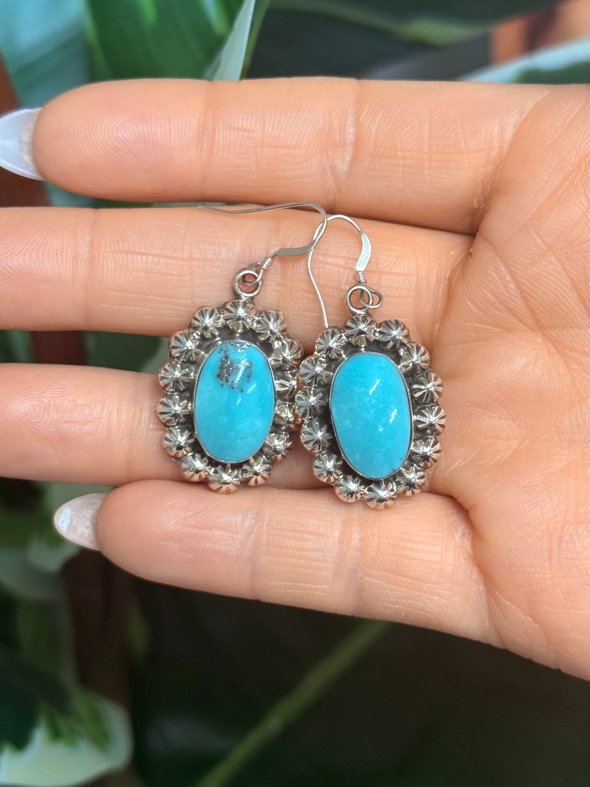 Southwest Kingman Turquoise & Sterling Silver Dangle Earrings