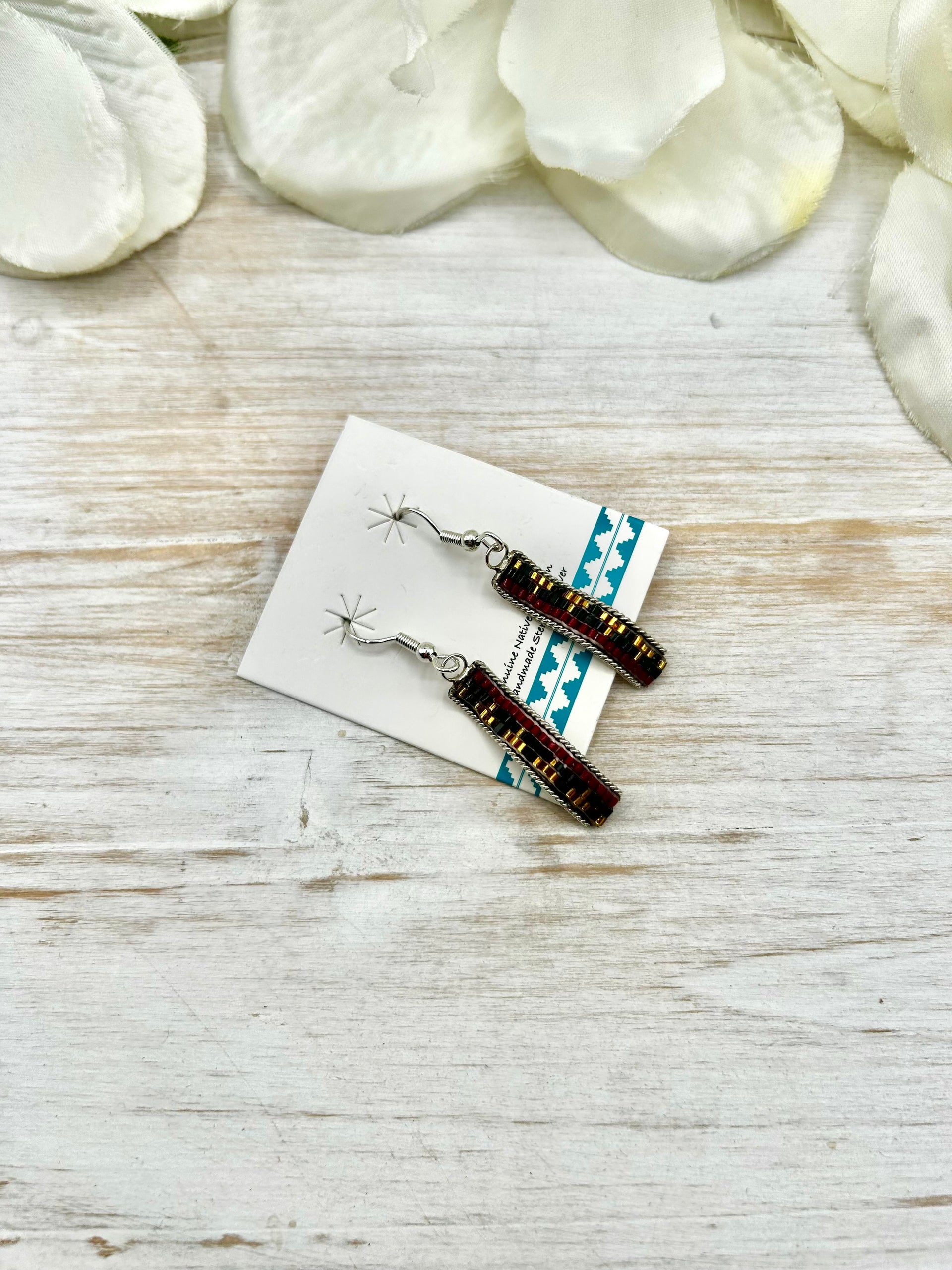 Navajo Made Beaded & Sterling Silver Hook Earrings