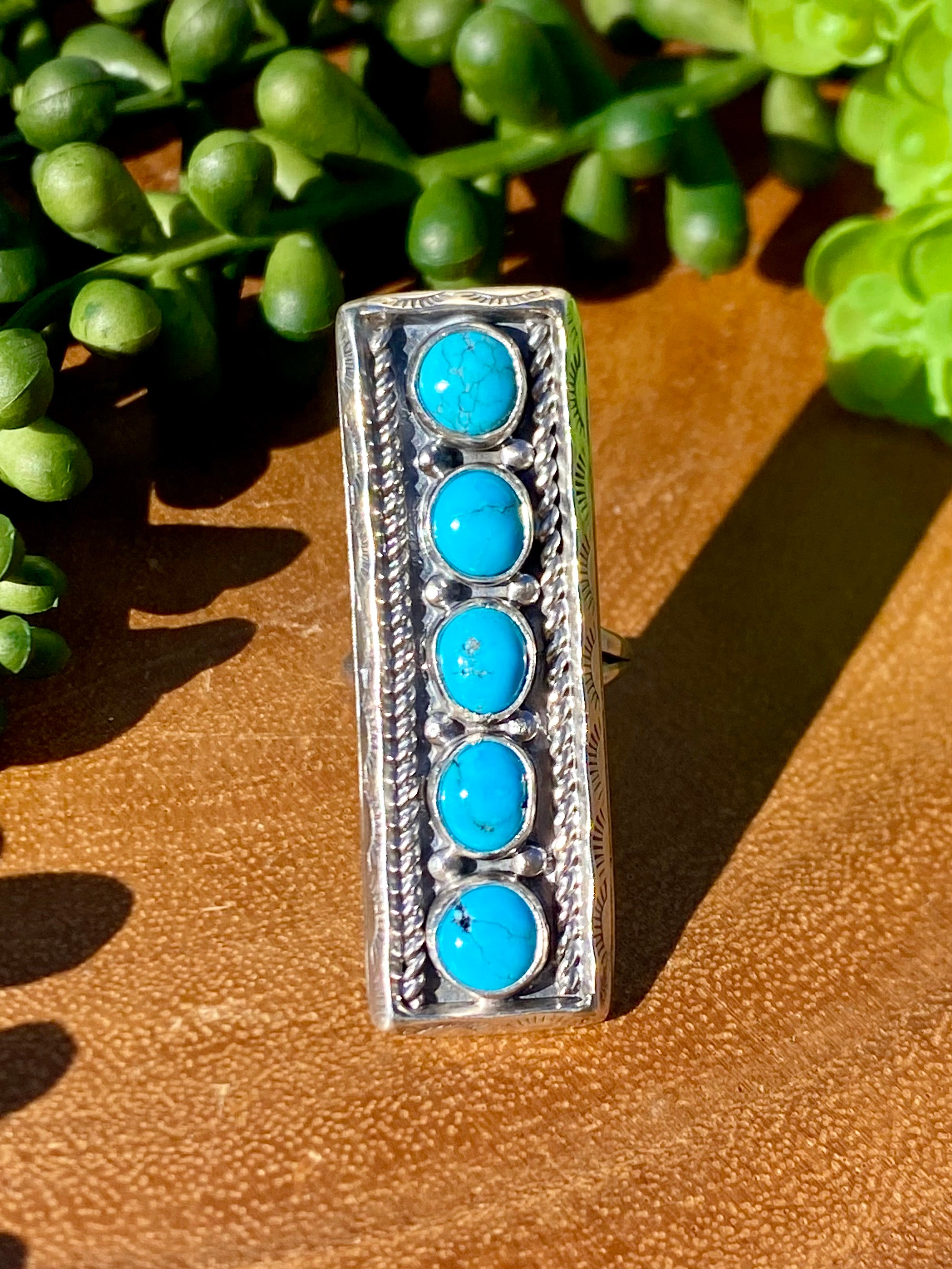 Navajo Kingman Turquoise & Sterling Silver Adjustable Ring