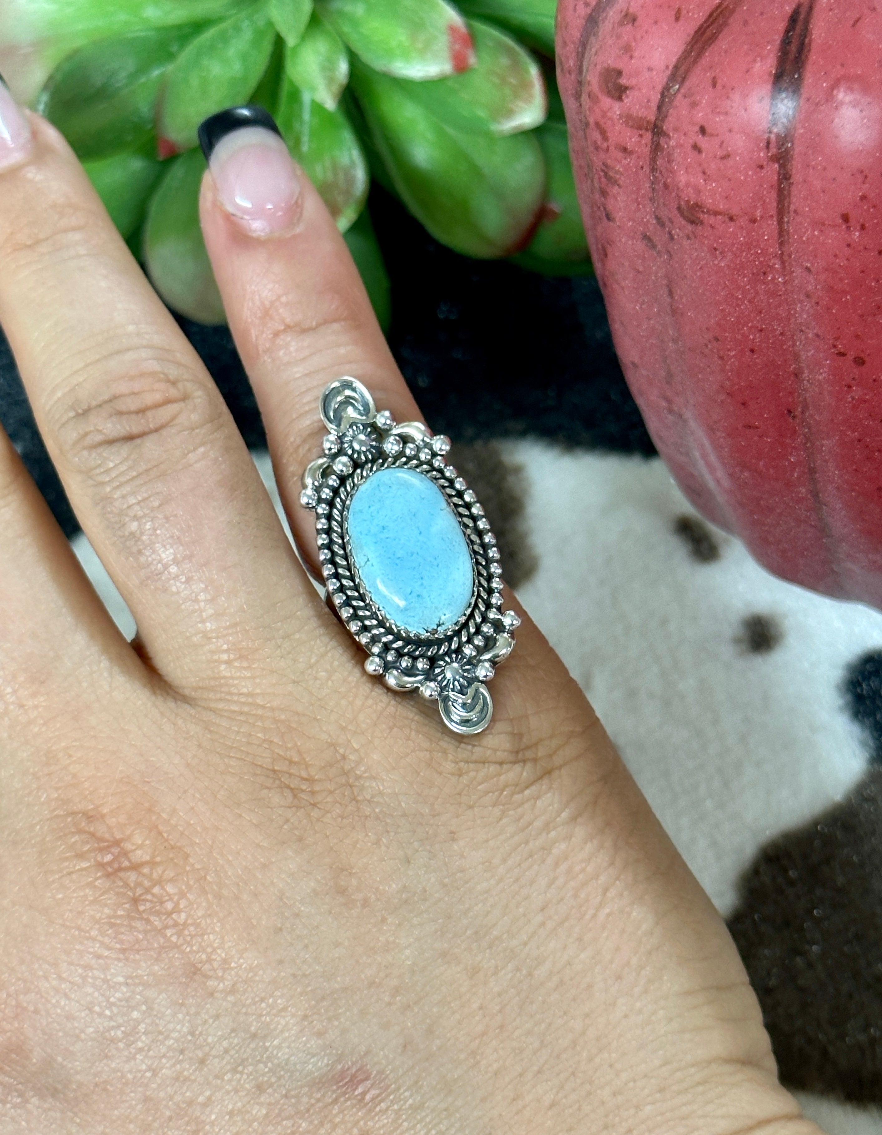 Southwest Handmade Golden Hill’s Turquoise & Sterling Silver Ring Size 5.75